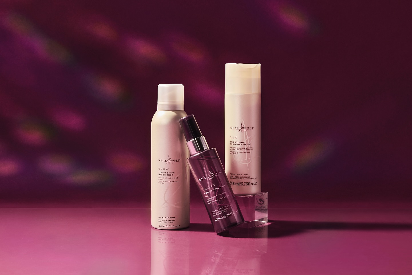 I love getting to achieve different lighting effects with Optical Snoot Projectors, Gobos and Coloured Gels. This shot for the Styling section of @nealandwolf ‘s haircare products was created using a clear Perspex sheet for the subtle reflective surface, a soft fill light from the front at a slight 3/4 angle and then a high side on key light to help highlight the tops and sides edges of the products to further pull the subject of the backdrop. The backdrop effects are then produced with a scatter patterned Gobo with a mix of colour gels to create a multi hue in the projections.
Lighting by @pixapro & @essentialphotovideo
#productphotography #productphotographer #productstyling #gobos #opticalsnoot #nealandwolf #stylingproducts #behindthescenes #behindthescenesphotoshoot #lightingsetup