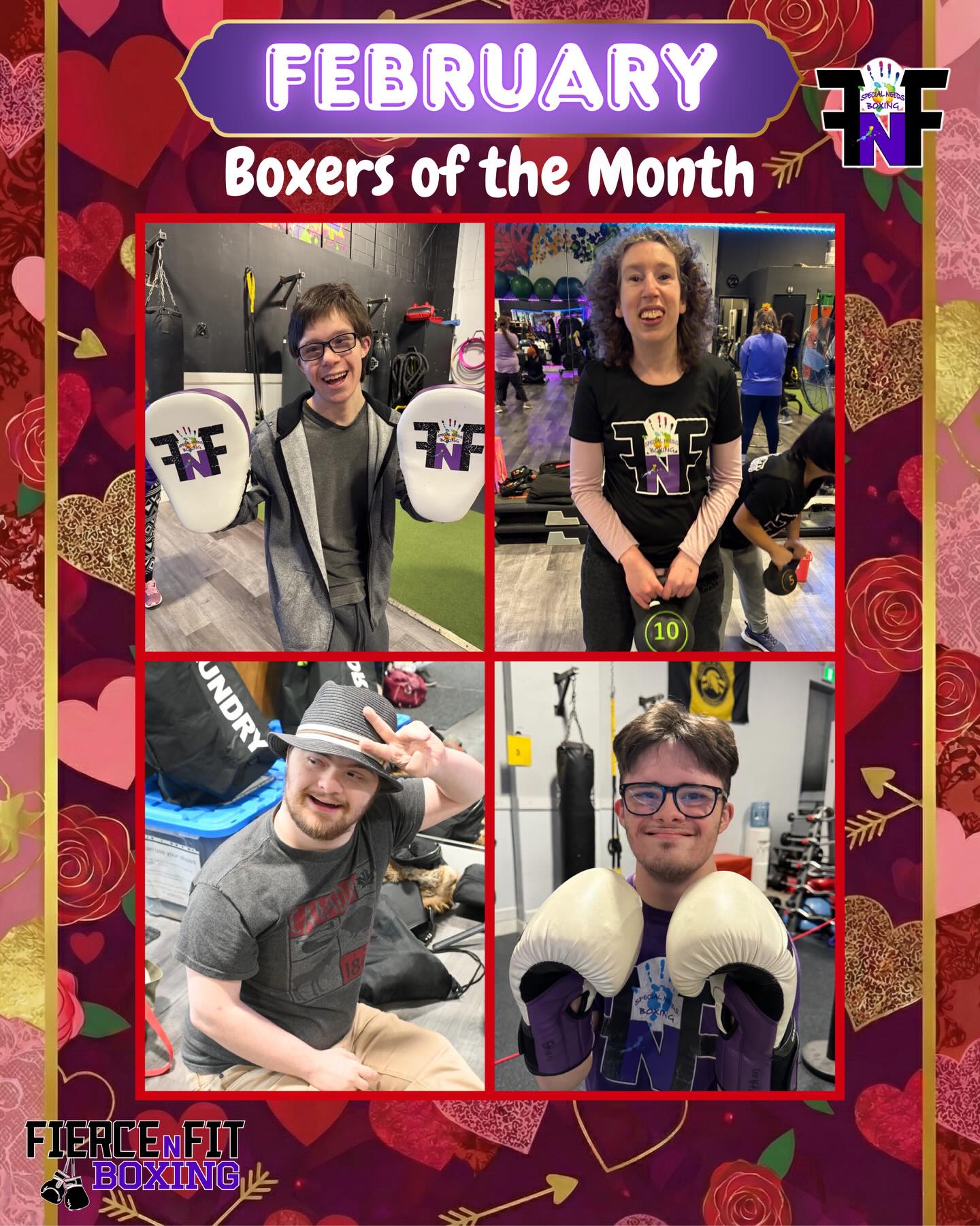 February Boxers of the Month
We are excited to introduce a new monthly tradition at Fierce N Fit. Each month, we will recognize four Boxers of the Month who show commitment, growth, teamwork, and heart.
✨ February Honourees ✨
🌟 Meghan
Meghan brings positivity, consistency, and leadership to every class. She shows up three times a week both in person and virtually, always prepared and smiling. Meghan is also an incredible friend, offering calm support and care to her fellow boxer during challenging moments at class. Her kindness and teamwork lift everyone around her.
🌟 Mackenzie
Mackenzie is always first on the green, ready to learn and ready to work. We have seen incredible growth in his confidence and participation. From quiet and reserved to vocal, engaged, and fully present, Mackenzie’s progress has been truly inspiring. Plus, his fashion sense and style always stand out.
🌟 Ethan
Ethan brings energy and enthusiasm to every session. He is eager to demonstrate skills, shows strong boxing fundamentals, and trains with focus and pride. His spunk and effort make him a joy to coach.
🌟 Zach
Zach is full of energy and purpose. With his sights set on competing in our next boxing competition, he trains with determination and intention every time he steps into the gym.
We are so proud of our February Boxers of the Month and grateful to be part of such an incredible community.
#fiercenfitboxing #specialneedsboxing #aplaceforall