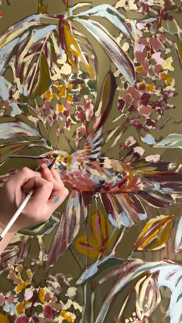 The process behind “Blue Haven” 36x36 🤍 This painting is coming to @carongallery on 2/10 at 7 AM CT!
#hummingbirdart #interiordesign #commissionart #artforyourhome #hummingbird artcollectors