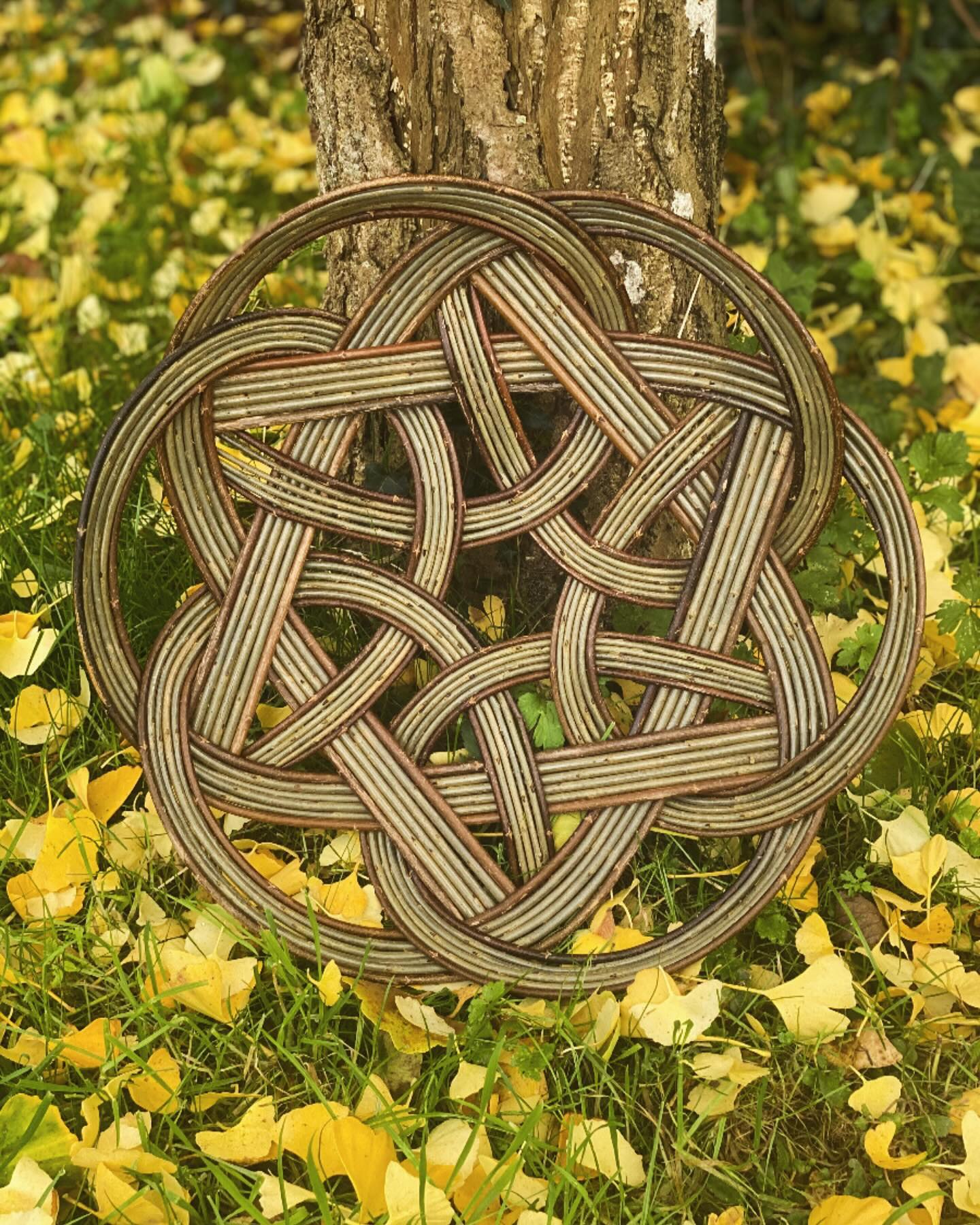 Submerging myself in autumn colours here!🍂
This basket is know as a Celtic knot by some and a Polish Tatza by others . A beautiful wall hanging or a unique bread basket for large gathering, or both!
Woven with my favourite willow colour combination of Dickie meadows for the green and flanders red , love ‘em!
This will join the gently growing group of baskets I’ll be bringing to @cruxcraftfair this Christmas. Dates for your diary are 22-24 Nov. Hope to see you there local folks 👋🏻🎄🧺