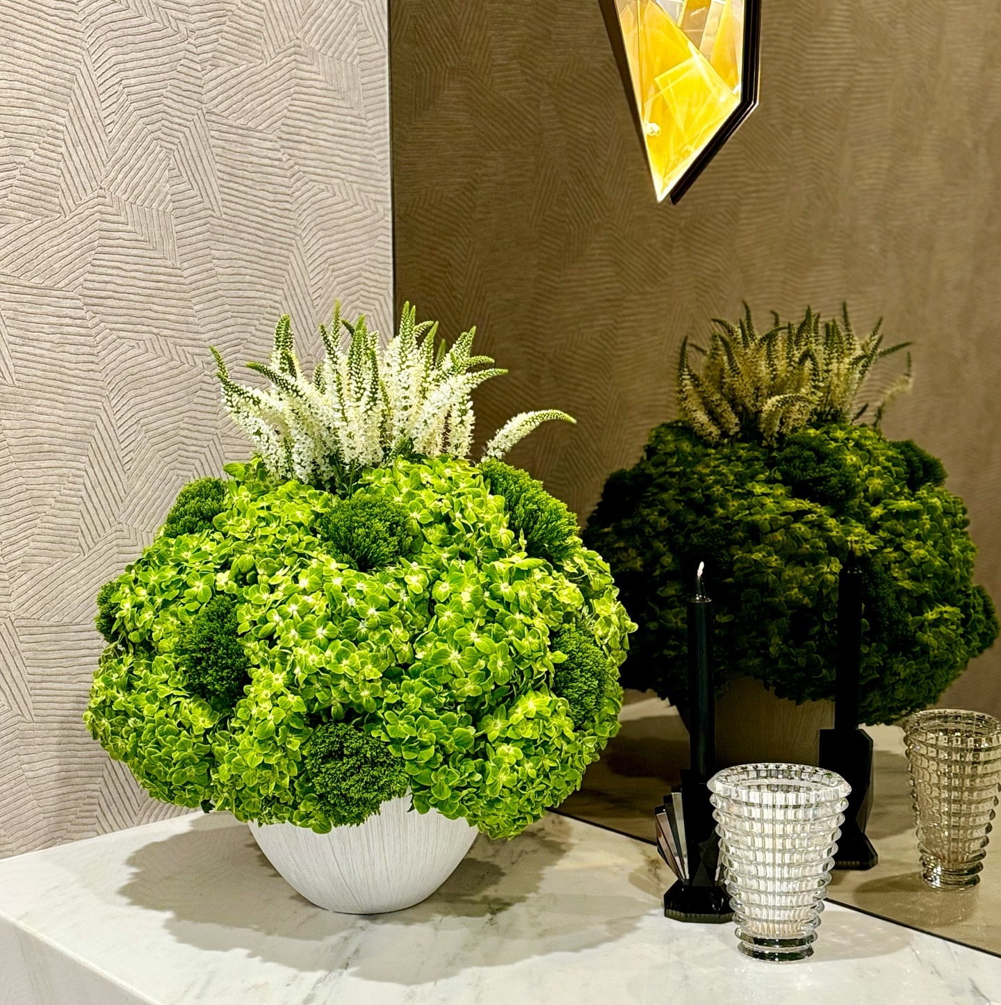 Powder room accent! #flowers #flowerarrangement #hydrangea #flowerpower #floral