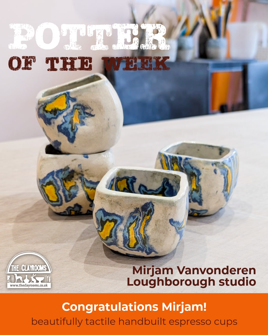 Potter of the Week ✨☕
Meet Mirjam Vanvonderen, one of our makers at the Loughborough studio, and her beautifully tactile handbuilt espresso cups made using white and pigmented clay.
There’s something really special about this kind of work. Simple forms, rich surface detail and that lovely balance between intention and play. Perfectly imperfect. Made to be held. Made to be used.
This is what handbuilding pottery looks like when you give yourself permission to explore materials, colour and process - no rush, no pressure, just making.
If you’ve ever wondered what you might create in a pottery class, this is a great place to start 🤍
Come and make with us.
#HandbuiltPottery #StudioCeramics #ClayCommunity #PotteryUK #CreativeCommunity #CeramicMakers #MadeByHand