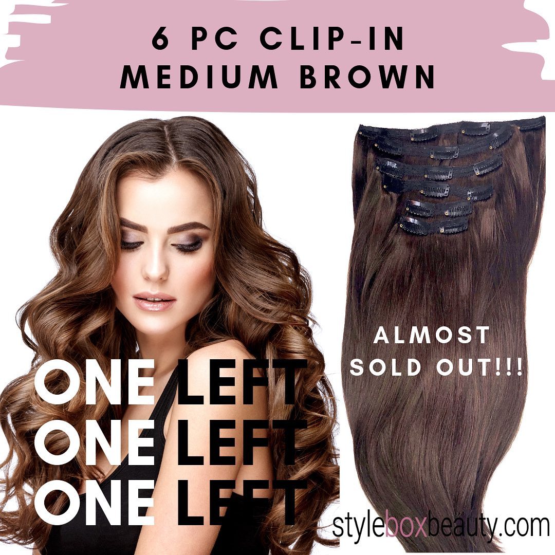 ONE LEFT 6 Piece Clip-in #extensions in the color #mediumbrown ... 6-8 week lead time for next batch! #proud #hairextensions #styleboxbeauty #sbb #sellingoutfast ππΌ