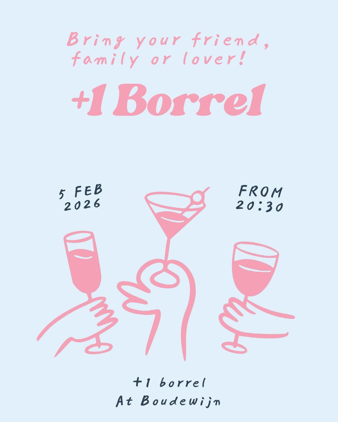 ✨🥂 Padel Association Borrel +1 edition 🥂✨
Next Thursday, February 5th, it’s time for our monthly borrel at Boudewijn again! We start at 20:30 💃 This time you can bring a +1!
🍻 Beers & sodas: €3
🍷 Wine: €4
See you there! ✨🥂