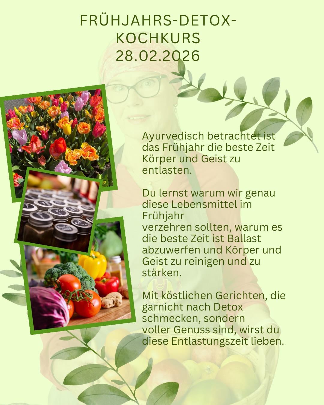 Nach den dunkeln und kalten Wintertagen sehnt sich unser Körper nach Leichtigkeit und möchte Ballast abwerfen.
Ayurvedisch betrachtet ist die beste Zeit für eine Detoxzeit das Frühjahr, welches im Ayurveda schon Ende Februar beginnt. Auch die Jahreszeiten sind von den Doshas geprägt, im Frühjahr wechseln wir vom Winter-Vata Dosha in das Kapha-Dosha.
Kapha möchte Ballast abwerfen und Leichtigkeit, daher eignen sich die Monate März und April ebesonders gut für eine Detox-Zeit oder ein Kur.
In meiner eigenen Panchakama Kur in Sri Lanka habe ich nochmal neue Impulse bekommen und möchte diese in Form von Rezepten und Tipps mit euch teilen.
Habt ihre Lust auf einen leichten und energetischen Einstieg ins Frühjahr, dann meldet euch gerne für weiter Informationen oder meldet euch direkt an.
Gerne über Mail u.stricker@gmx.de .
#detox #ayurveda #gesundeernährung #leichterleben #gewichtverlieren