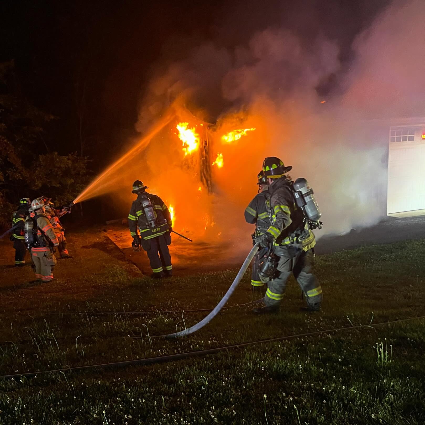 North Branch has handled multiple calls over the last 24 hours, including assisting at this overnight fire in Readington Twp. Rescue 49 & Deputy Chief responded, assisted with extinguishment and overhaul before clearing the scene.