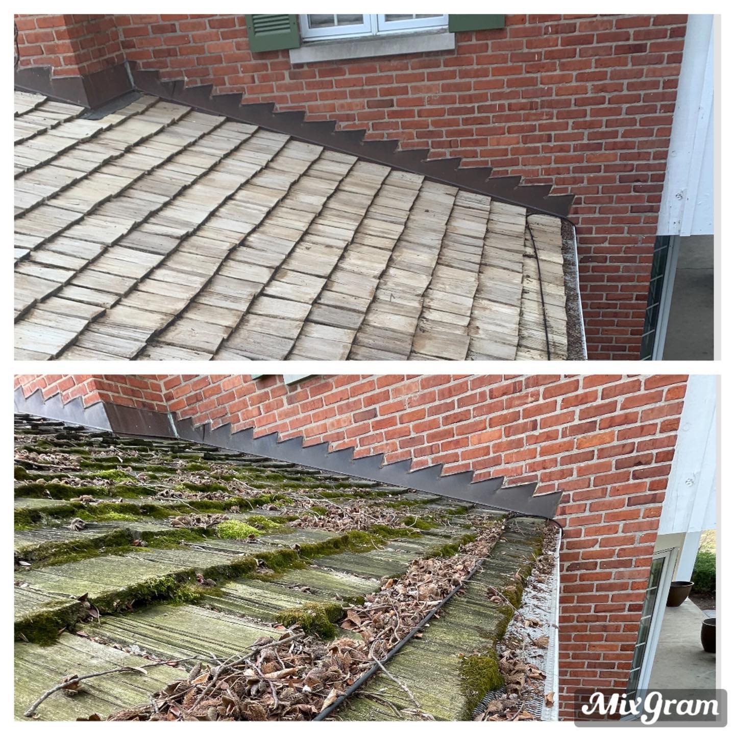 Before and after cleaning with our Softwash methods!!
No power washing needed !!
No damage , just environmental chemicals and rinse.