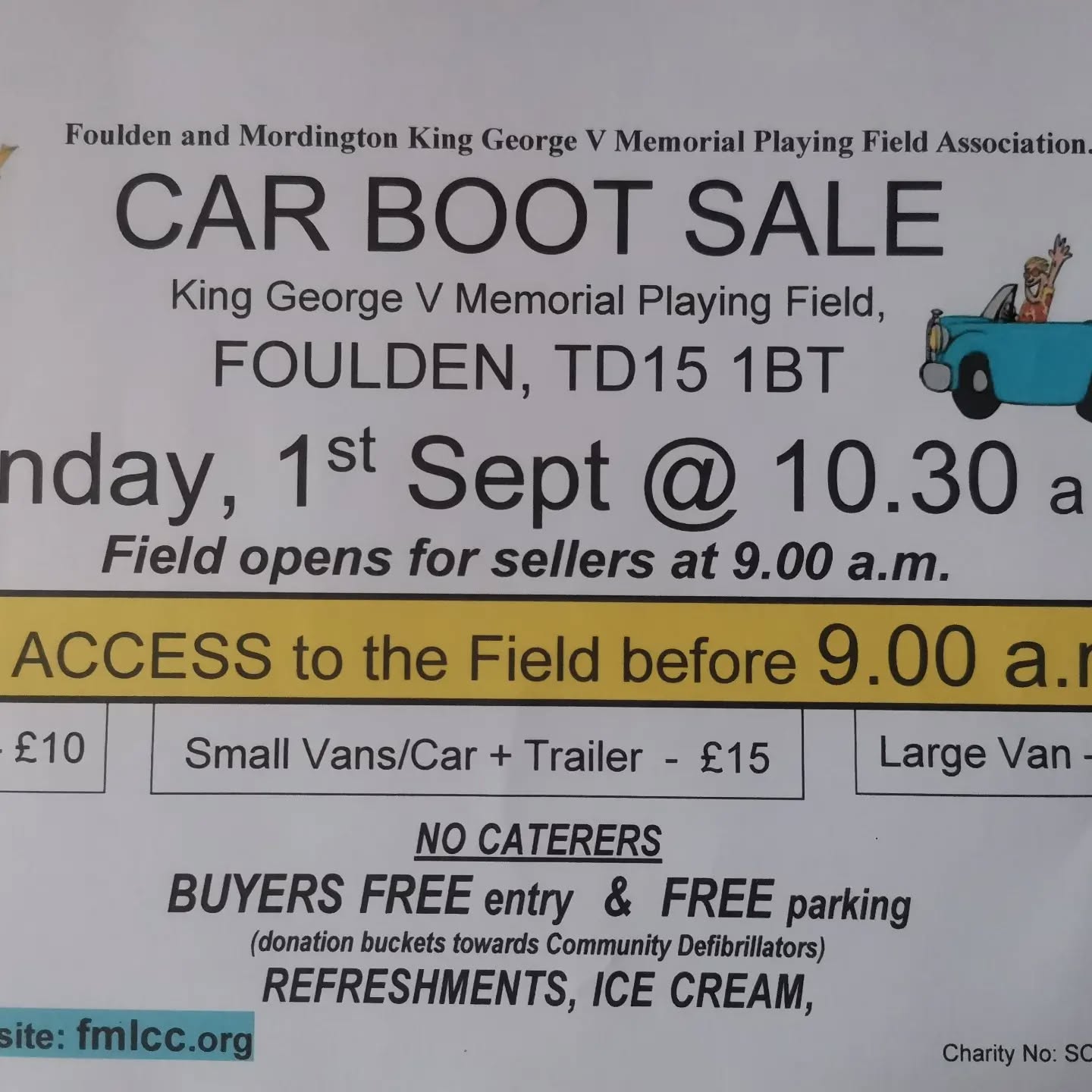 Dates and times for our upcoming annual car boot sale.