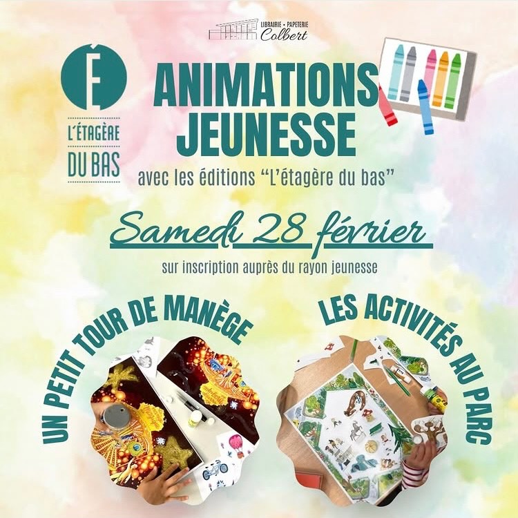 Dernier rendez-vous des vacances: samedi matin à la @librairiecolbert pour deux ateliers autour des albums « Un petit tour de manège » (10h30/11h15 pour les 6-9 ans) et « Au parc » (11h30-12h15 pour les 4-6 ans). Au plaisir de vous voir là-bas !
#letageredubas #librairiecolbert #atelierpourenfants #litteraturejeunesse #