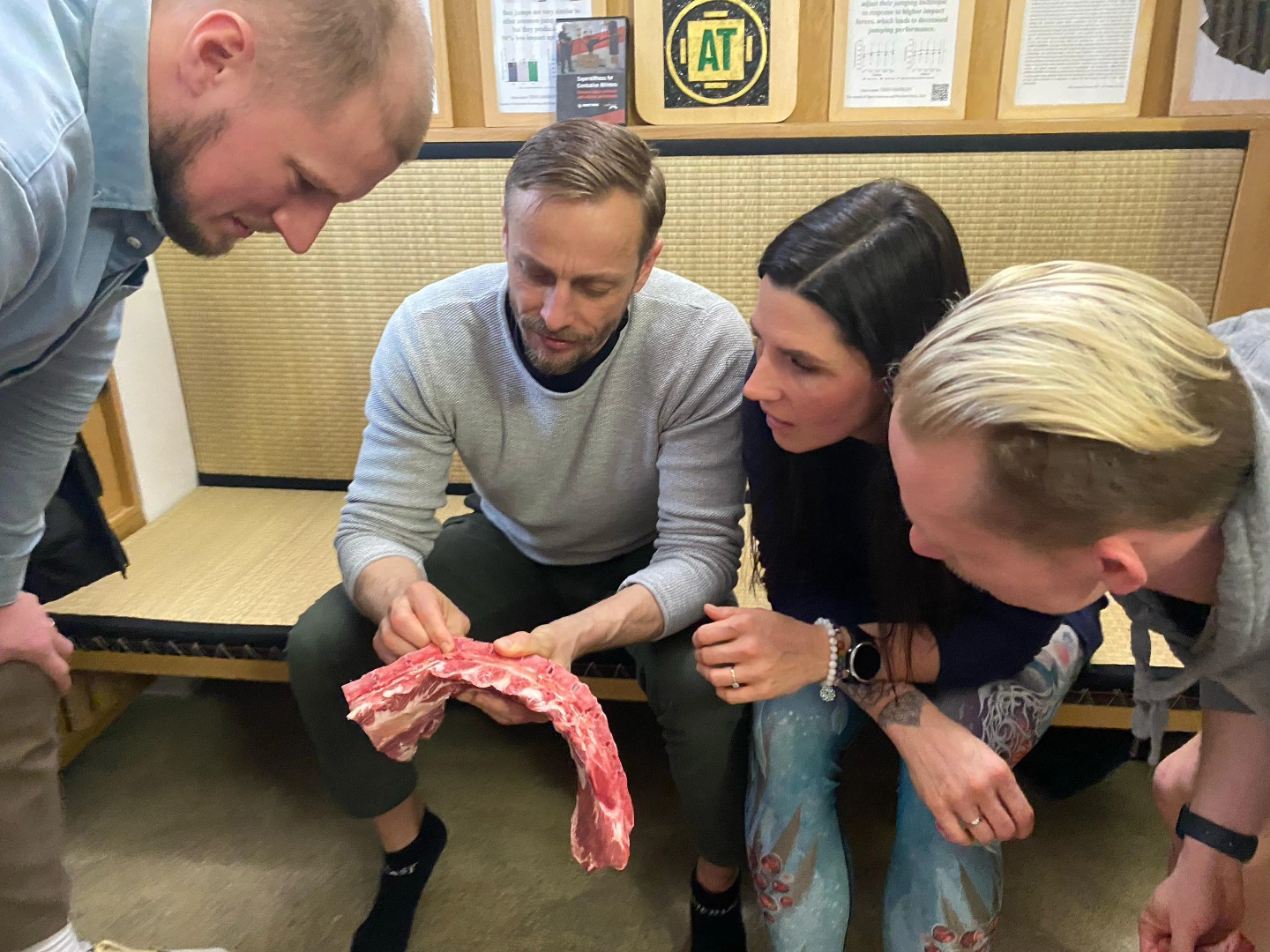 Anotomical assessment of a porcine spine and ribs cut in half at our trainer meeting today. At the recommendation of @backfitpro - now that we've seen the disc, vertebrae, tissue, and heard it break and pop, time to make some BBQ tonight! Thank You @ceskamasna for providing us with the specimen. How do you learn anatomy?