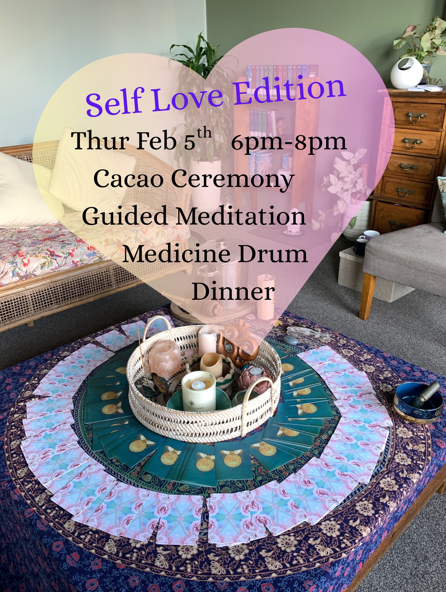 This Thursday Feb 5th is the next Calm Collective “Self-Love edition”. (Women’s Wellness Circle. 6pm-8pm
We’ll begin with our traditional Cacao ☕️ceremony, followed by a short discussion on the topic of Self-Love.
There will be time for discussion and I’ll offer journal prompts. (Bring your journal!) 📔
I’ll then lead a guided meditation with my medicine drum to heal the heart and integrate our topic.
There will Vegan dinner will be a gluten-free lasagna (lighter on the digestive system 🍅)
$35 includes everything.
$30 for students or unemployed.
Please let me know if you’re keen to come by Wednesday evening. DM Booking is essential!
#riseupyourlife
You won’t want to miss this one!! 😍
Wishing you well, the moon is full and powerful! 🌕🌟
#selflove #retreat #womenscircle #theloftyogalounge @the_loft_yoga_lounge
The Loft Yoga Lounge
103 Beach rd, Auckland CBD.