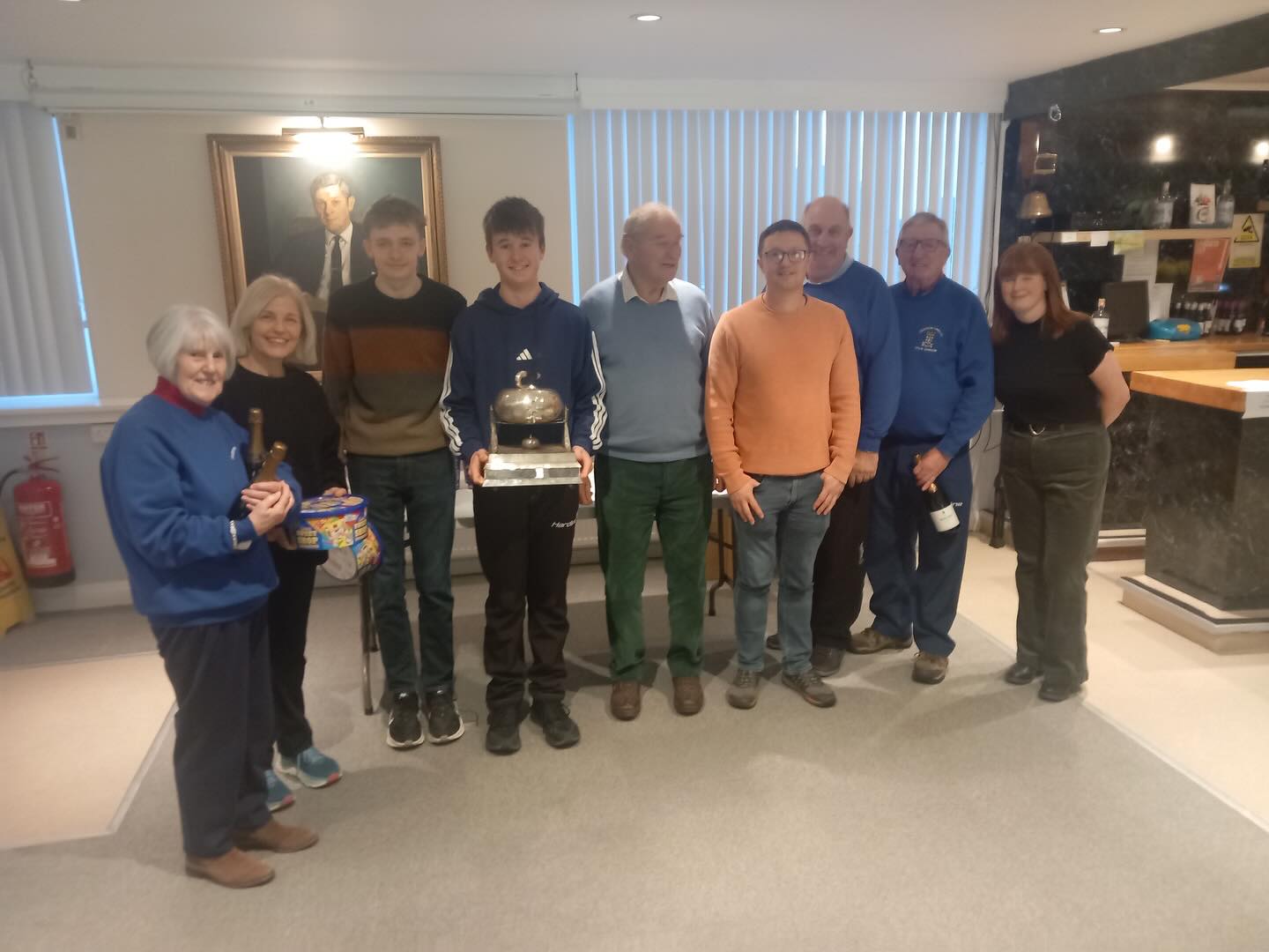 The Tweedmouth Kettle Winners 2026 - Coldstream Curling Club along with Duns President Peter Bowyer who presented the trophies and prizes.