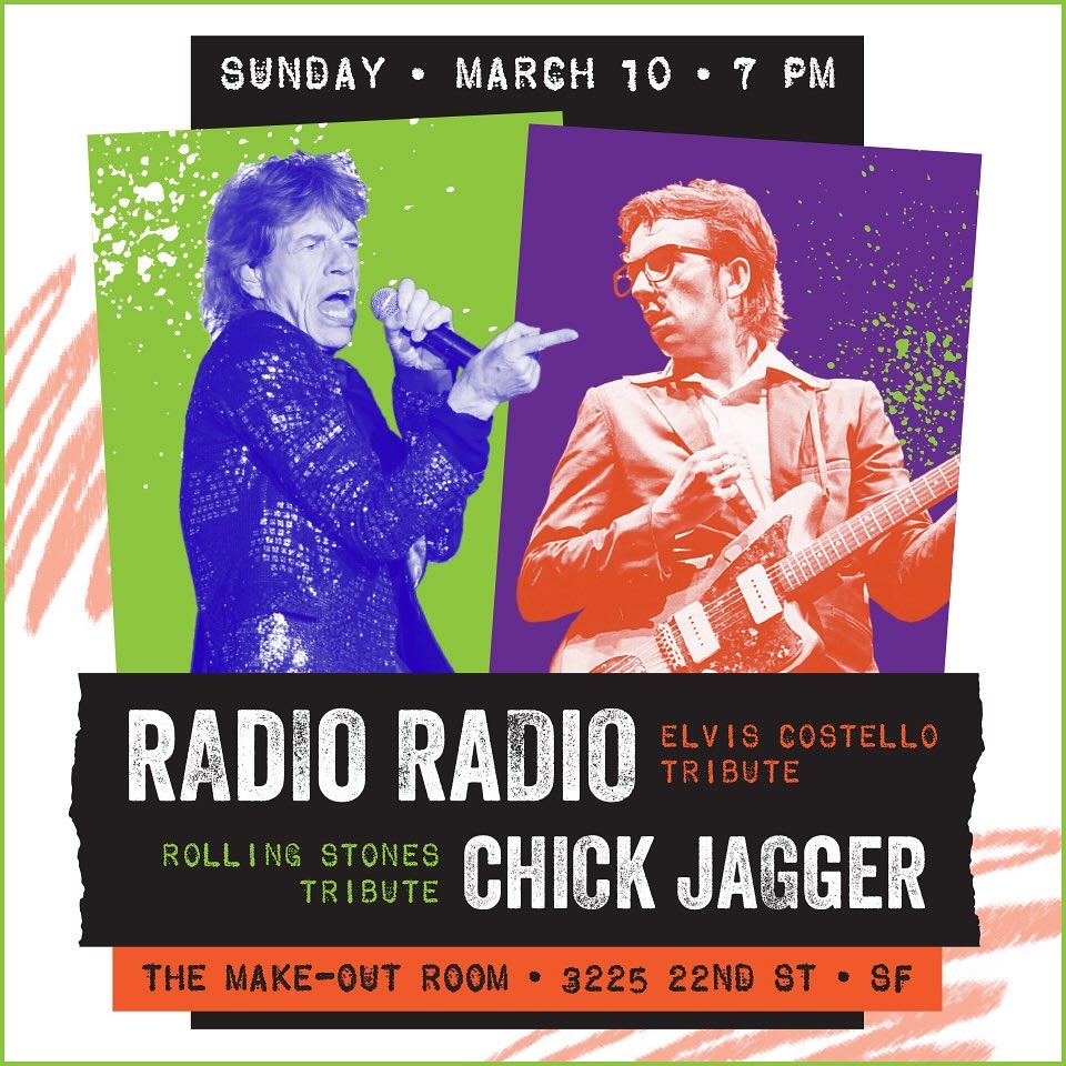 SHOW ALERT!!! Sunday March 10 w/ @radioradioband Costello tribute @makeoutroomsf - early show, 7pm!!! See you there, you Heartbreakers!! 👅🎩👄🤘❤️🔥🇬🇧
#rollingstones #stones #tribute #sanfrancisco #makeoutroom #bayarea #chickjagger #jagger