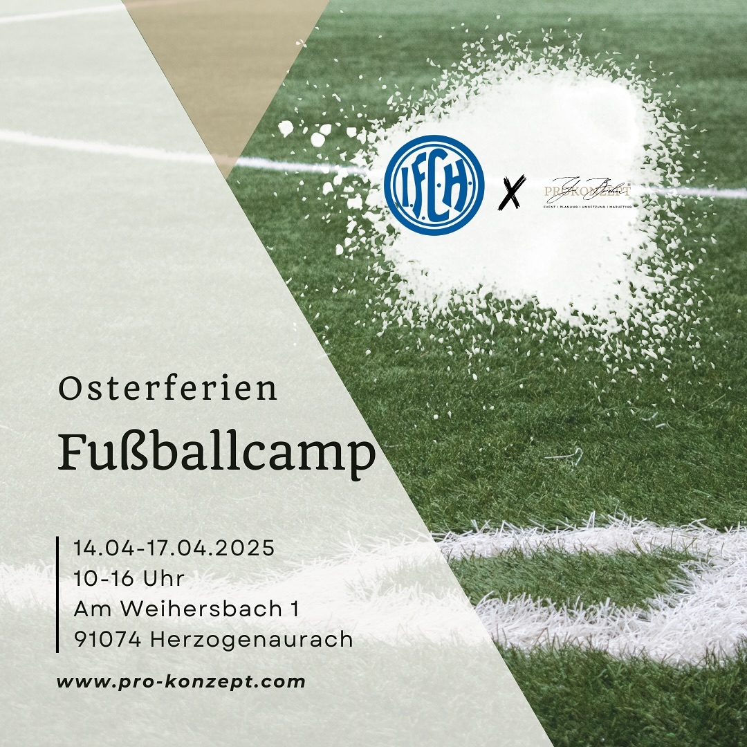Osterferien-Fußballcamp 2024 ⚽🐣
Im April 2024 startet eine neue Camp-Reihe für Kinder des Jahrgangs 2015-2018
📅 Zeitraum: 14. bis 17.April 2024
🕙 Uhrzeit: 10:00 bis 16:00 Uhr
📍 Ort: Am Weihersbach 1, 91074 Herzogenaurach
Das Camp richtet sich an Kinder, die ihre Fähigkeiten mit dem Ball verbessern möchten und Freude daran haben, gemeinsam mit anderen zu trainieren. Neben professionellen Trainingseinheiten stehen Teamspiele, spannende Übungen und jede Menge Spaß auf dem Programm.
Dieses Camp markiert den Beginn einer Veranstaltungsreihe, die Kinder an verschiedenen Standorten die Möglichkeit bietet, Teil eines einzigartigen Fußballerlebnisses zu werden.
➡️Weitere Informationen und die Anmeldung sind verfügbar unter www.pro-konzept.com/fussballcamps
#Fußballcamp #Kinderfußball #Herzogenaurach #Osterferien2024 #Fußballtraining #SportfürKinder #BewegungundSpaß #Nachwuchstalente #Teamgeist #Fußballliebe #EventPlanning #EventDesign #EventManagement #EventPlanner #EventLife #InspireEvents #EventInspo
#CorporateEvents #EventProduction #LiveEvents #EventStyle #EventSolutions #EventConcept
#EventIdeas #EventProf #EventsWithPassion #EventMarketing #EventExperience #EventOrganizer #proKonzept