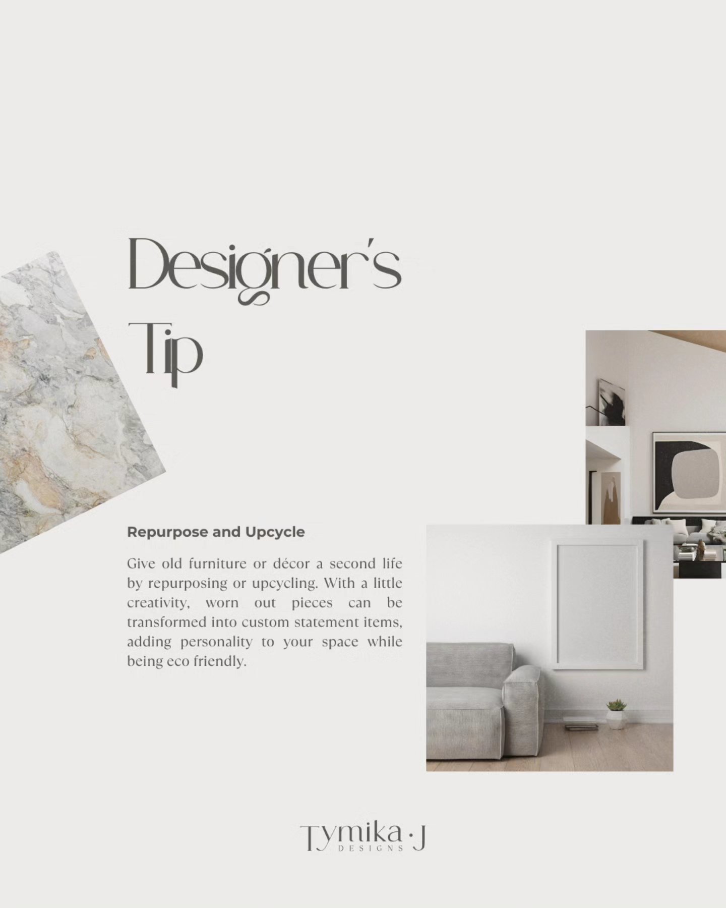 Designers Tip!
Repurpose and Upcycle
Give old furniture or décor a second life by repurposing or upcycling. With a little creativity, worn out pieces can be transformed into custom statement items, adding personality to your space while being eco friendly.
#interiorstudio #interiordesigner #interiordesign #designertips