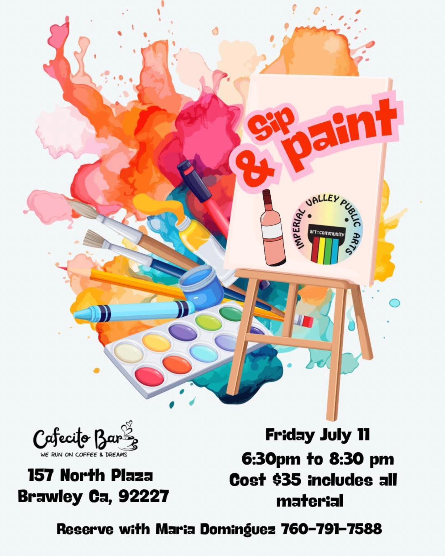 Join us next Friday for a fun painting session with your favorite beverage 🍷!
Friday, July 11 from 6.30-8.30 PM
@cafecitobar23
Teaching artist: Celi Gutie (me)
$35 includes all the fun and materials you'll need 🙌🏽
Be sure to RSVP and submit your payment to reserve your spot. Filling up quickly!
#paintanddrink