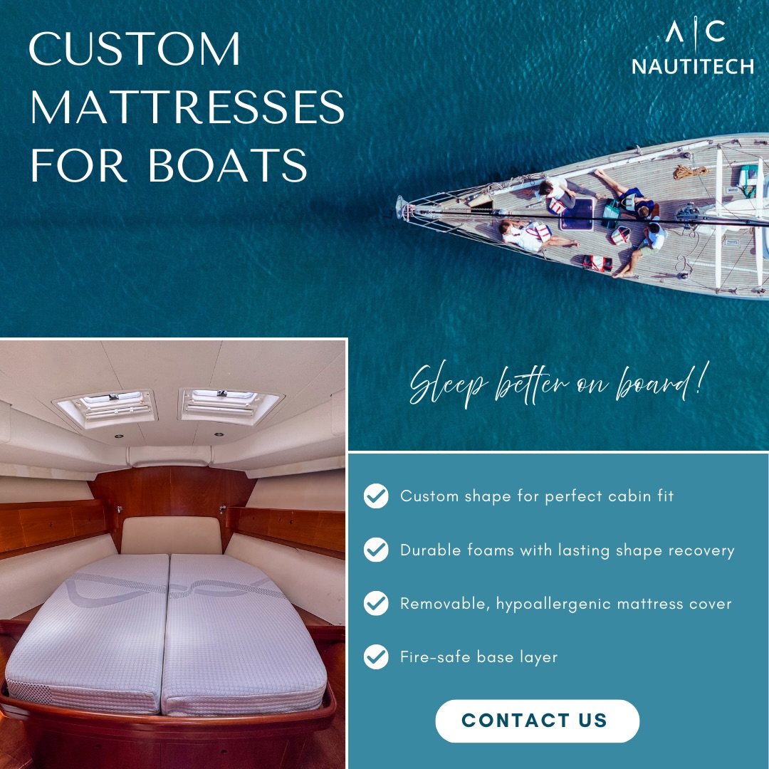 Because great days on the water start with great nights onboard.
Our custom boat mattresses are designed to perfectly fit your cabin and deliver real comfort at sea.
✓ Custom shapes for every berth
✓ Durable marine-grade foams
✓ Breathable, removable covers
✓ Long-lasting shape recovery
📍 Made in Barcelona
📩 DM us or contact us for your project
#BoatComfort #YachtLife #SailingLife #MarineInteriors #ACNautitech