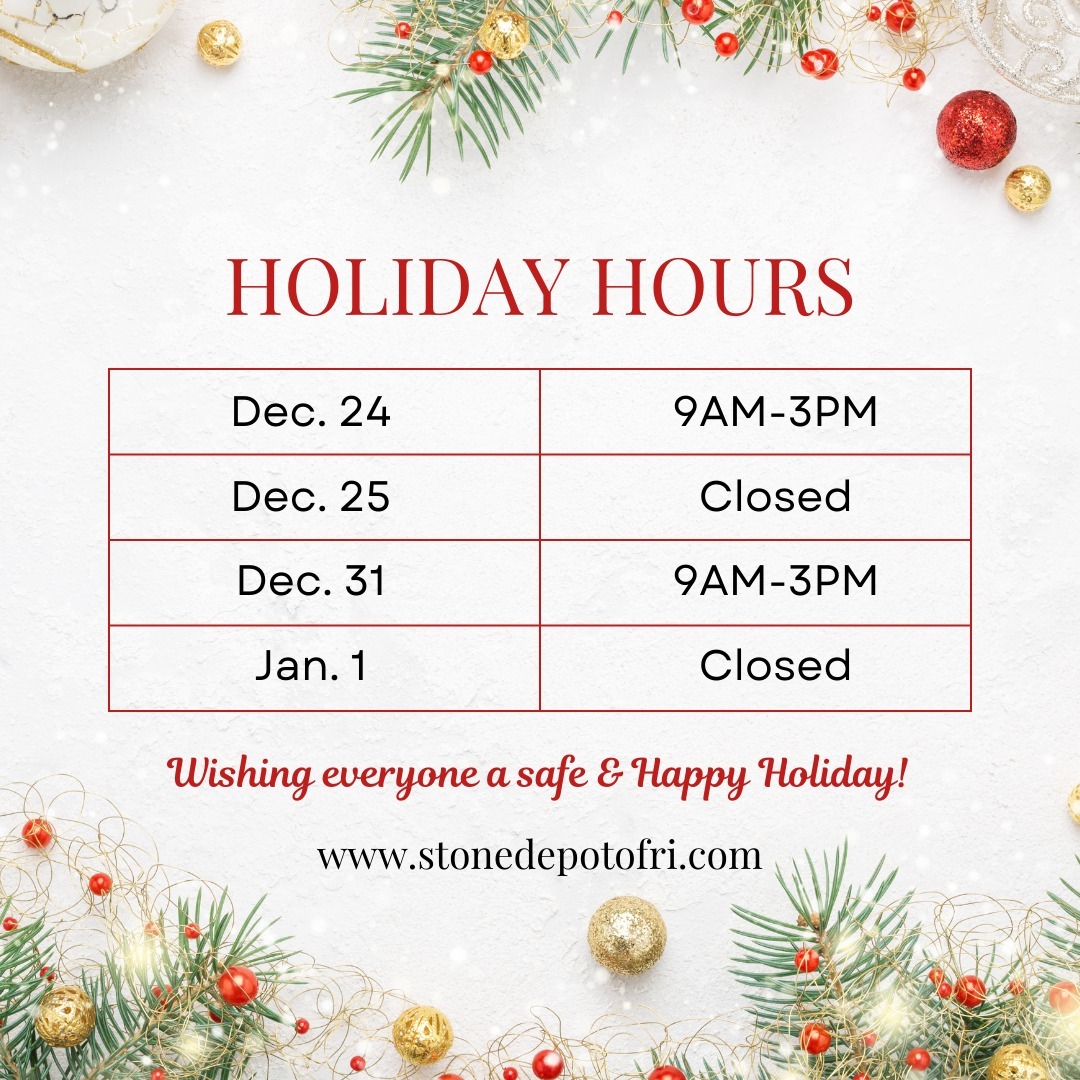 To all of our clients, friends, & employees - We wish you peace, joy, and happiness this holiday season 🎄
940 Wellington Ave, Cranston, RI 02910
401-780-9639
www.stonedepotofri.com
#holidayhours #customcountertops #stonecountertops #granitecountertops #quartzcountertops #quartzitecountertops #marblecountertops #stonefabricators #ri #ma #ct