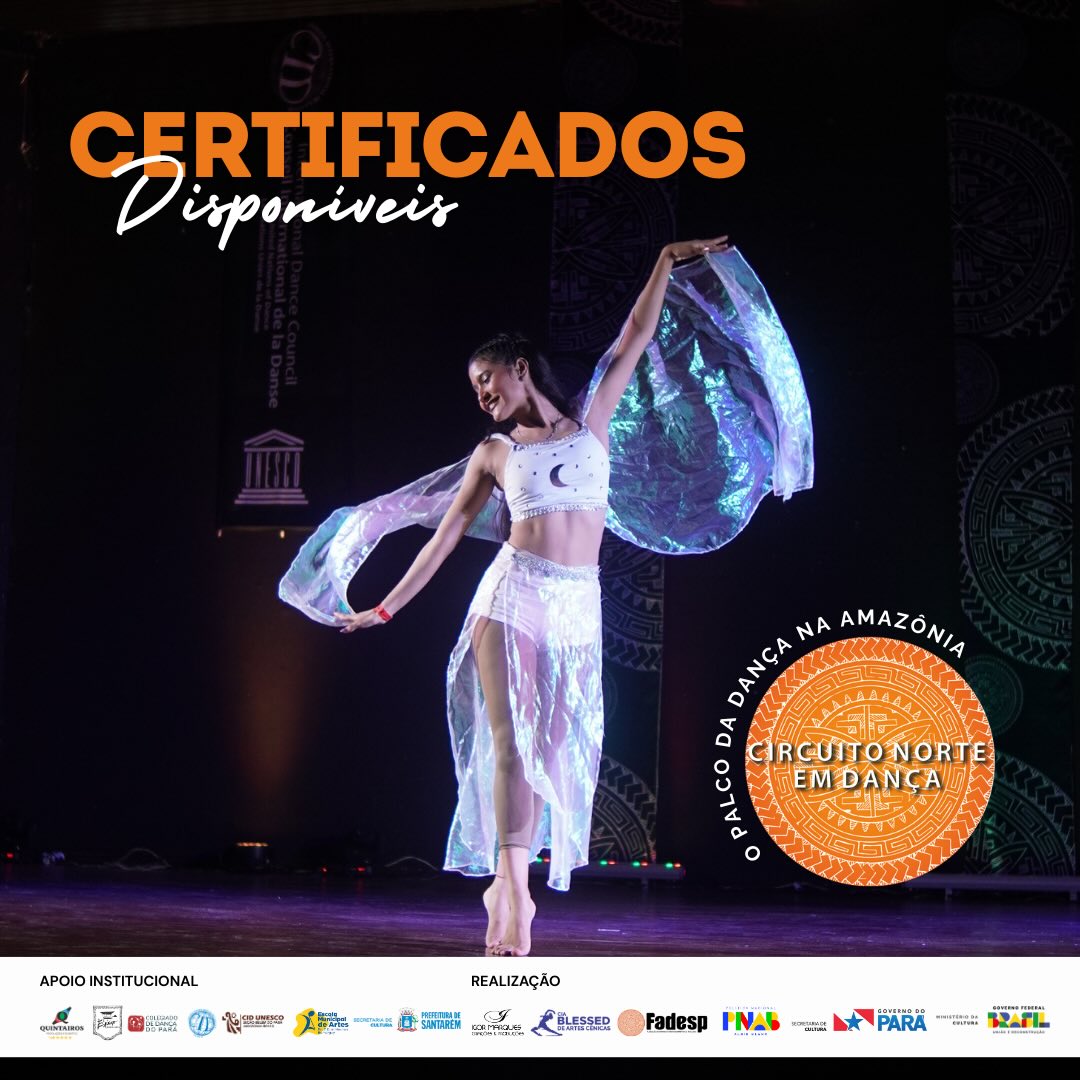 Os certificados do Circuito Norte em Dança – Santarém 2026 estão disponíveis na plataforma Dança Digital!
Acesse com o login e senha da pessoa que realizou as inscrições e clique em CERTIFICADOS:
https://dancadigital.com/pt-br/login/cndsantarem
Ao clicar em cima do nome do(a) participante, o certificado é automaticamente baixado no seu dispositivo, no formado PDF.