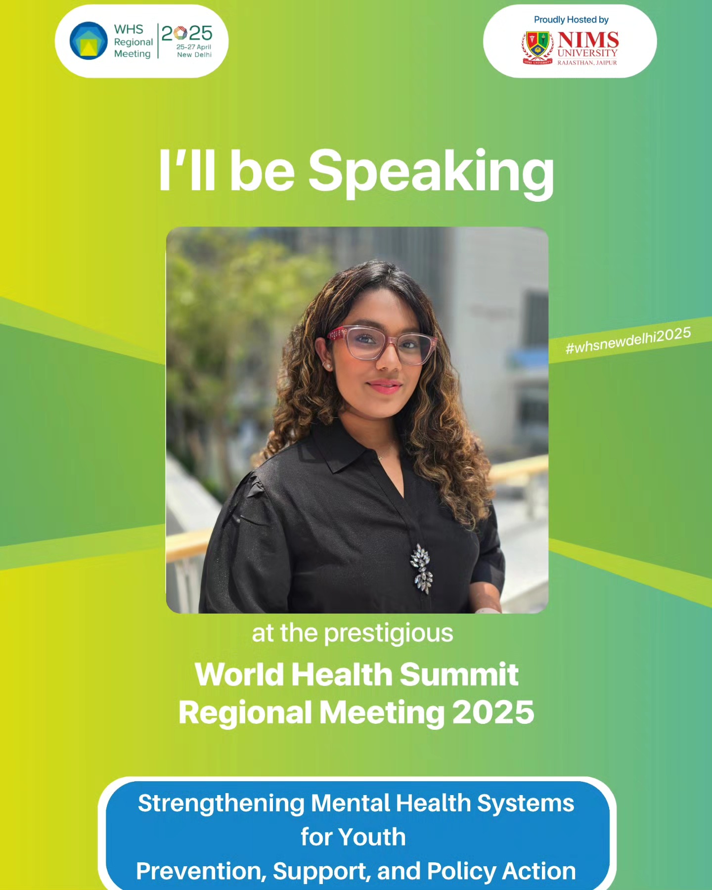 🌾There are moments in our lives that shape not just who we are, but what we fight for. From early advocacy to personal loss, my journey with mental health has been one of learning, unlearning, and rising.
✨️I’m deeply honoured to return to WHS from Berlin to New Delhi to speak at the World Health Summit – South Asia Regional Meeting in India.This year, I’ll be part of a vital session on: “Strengthening Mental Health Systems for Youth: Prevention, Support, and Policy Action organised by ETI Services (Empower | Transform | Inspire)
🌏With South Asia home to one of the youngest populations in the world, ensuring mental health is not an afterthought but a central pillar of our systems is more urgent than ever.
⚕️The World Health Summit brings together the world’s most brilliant leaders shaping the future of healthcare. And as we gather to reimagine youth mental health systems that are inclusive, preventive, and intersectional, I carry with me not just policy ideas, but lived experiences and the voices of thousands of young people still waiting to be heard.
Because youth shouldn’t just be consulted. We must be centered.Stay tuned to learn about the recommendations.
#WorldHealthSummit #MentalHealthAwareness #mentalhealthmatters #genz #SDG3 #goodhealthandwellbeing