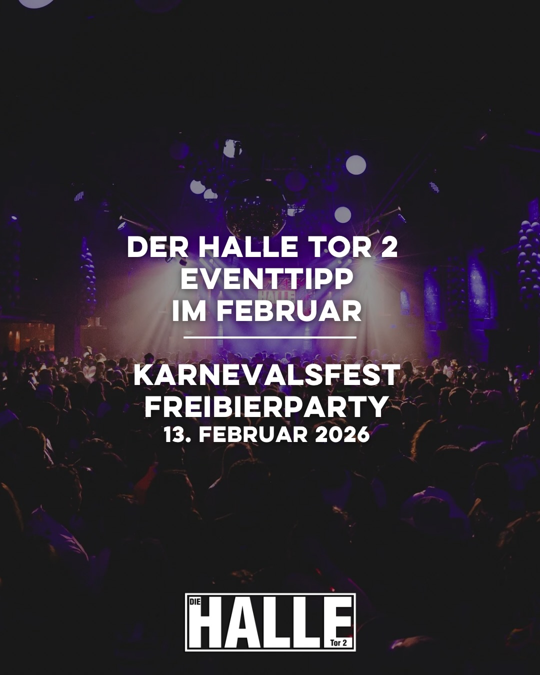 Karneval steht vor der Tür und wir haben den perfekten Eventtipp für euch 🫵🏼, wo ihr ausgiebig Karneval in Köln feiern könnt 🎊
Wir präsentieren euch DIE HALLE Tor 2 Freibierparty 🪩⭐️
🗓️Karnevalsfreitag, 13.02.2026
🕘21:00 Uhr Open Doors
🪩3 Dancefloors - Karnevalsmusik | Partyhits | Karaoke
🎟️45€ for free Kölsch, Wein, Softdrinks
Save your Ticket now!