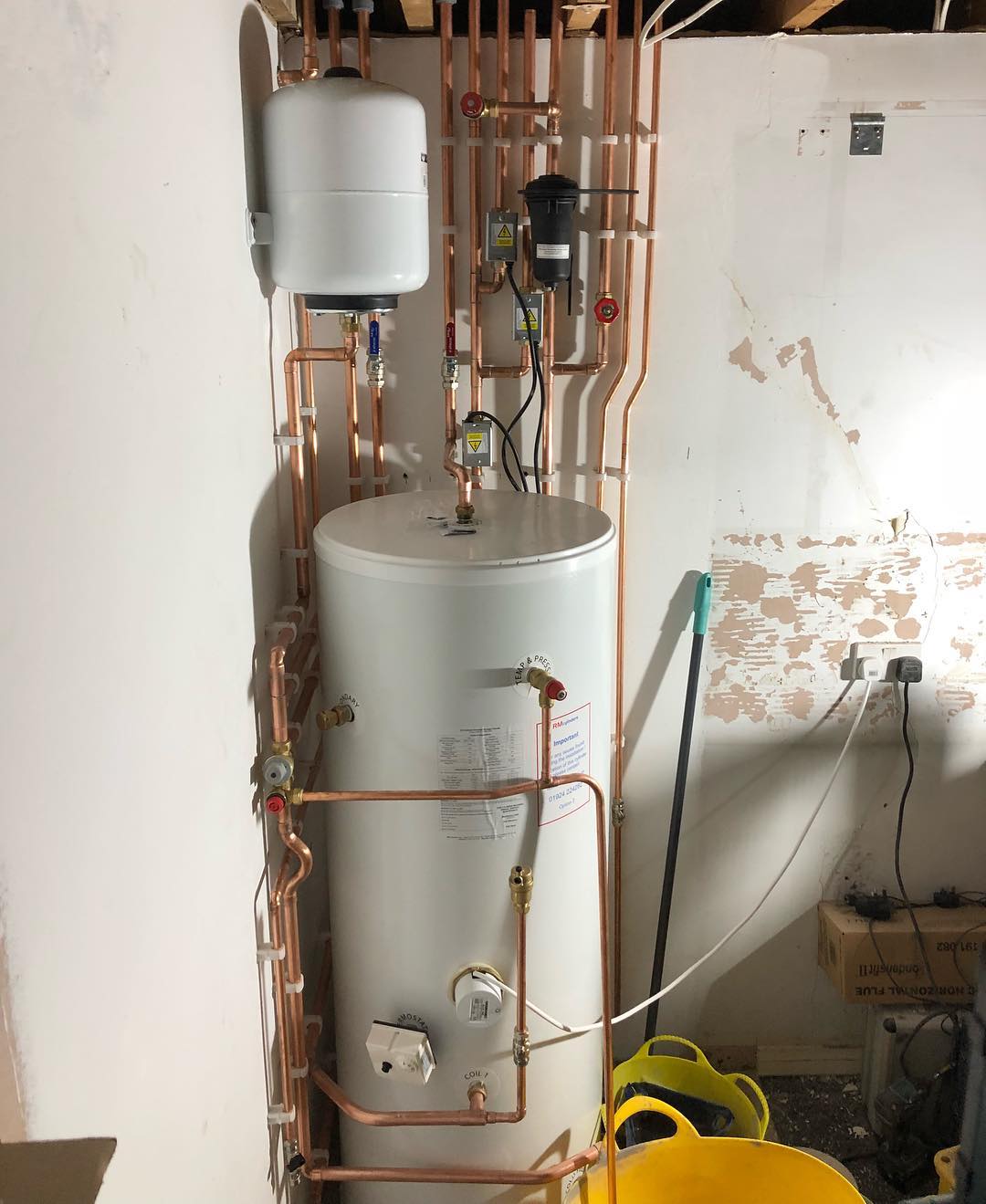 Unvented cylinder install on a system that needs a complete reinstall system hasn’t been touched in many years #wellneeded discharge not finished will terminate outside on completion #plumbing #plumbproud #shiny #rmcylinders #unvented #engineer