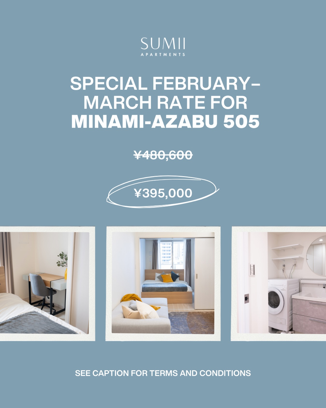 We’re offering a special rate on Minami-Azabu 505 for a limited time ⏰
For February and March stays, this one-bedroom residence is available at ¥395,000 for 30 nights, reduced from ¥480,600. The final check-out date must be on or before March 31.
Located in Minami-Azabu, this apartment is designed for comfortable, long-term living, with thoughtful furnishings, a functional layout and easy access to central Tokyo.
Availability is limited. Send us a DM to enquire or visit livesumii.com
Terms and conditions:
- Special rate applies to Minami-Azabu 505 only
- Valid for February–March stays with final check-out by March 31
- Subject to availability
#livesumii #tokyoapartments #minamiazabu #liveintokyo