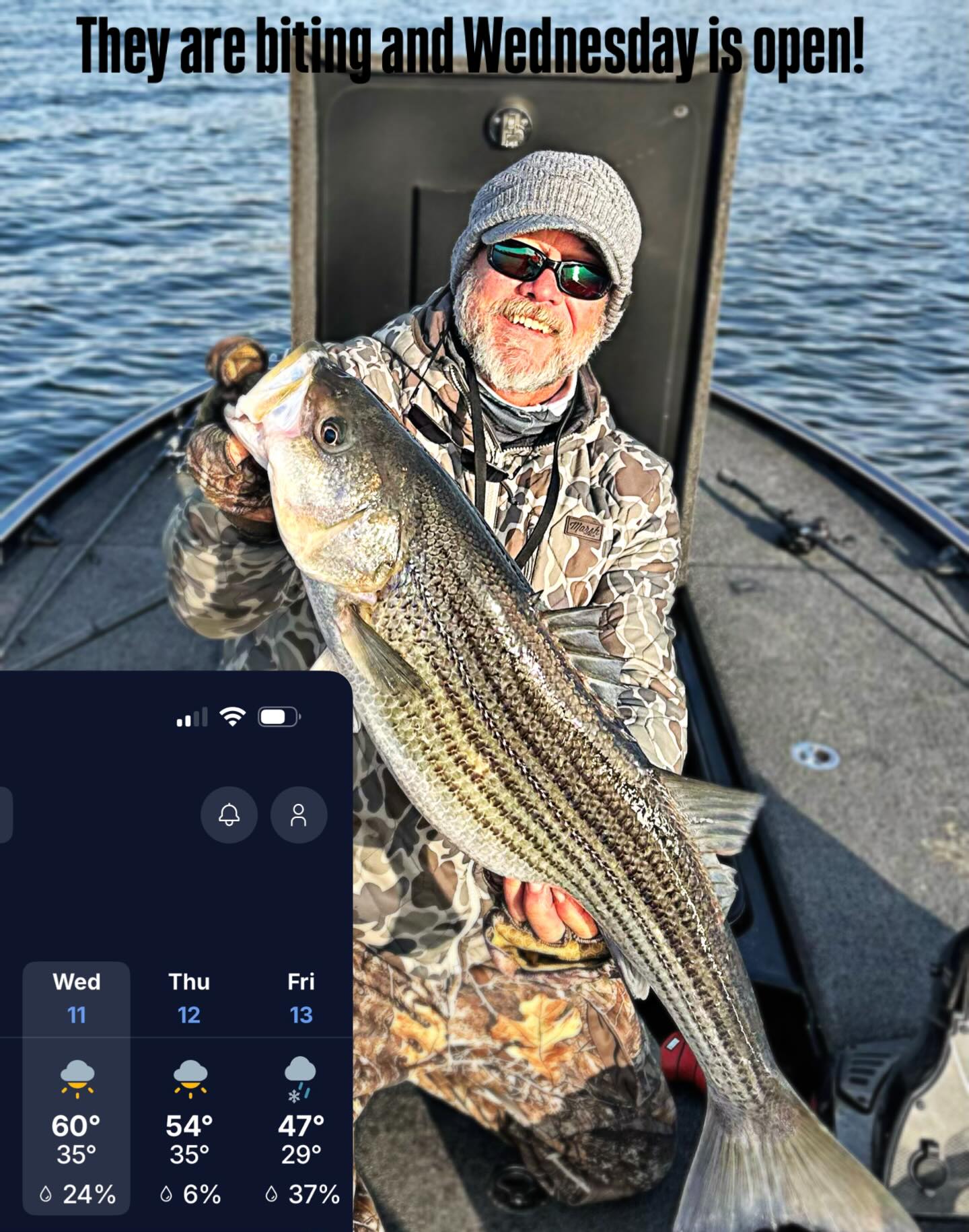 Going to be a good day! #winterfishing #striper #striperfishing #warmweather #bookatrip