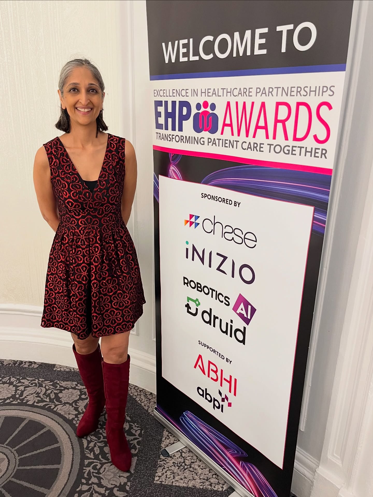 Celebrating collaborative working and partnerships is always great and last night was a fantastic opportunity to do so, thanks to inaugural #EHPAwards (Excellence in Healthcare Partnership Awards) I was lucky to be part of a project that was shortlisted as a finalist in the Multisector Partnerships category, thanks to my involvement in the Good Patient Partnership Guide. We didn’t win but it was still a fab evening learning about all the brilliant projects being done that bring together different stakeholders for the purpose of improving patient outcomes! And who doesn’t love an excuse to put on a sparkly dress and red boots?! 😁