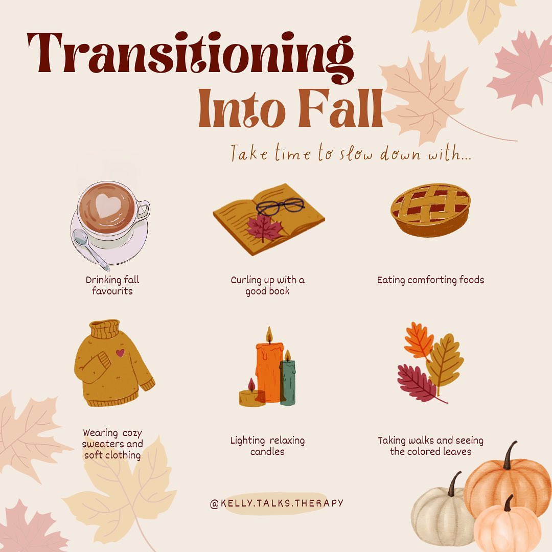As we transition into fall and notice the change of the season, use this opportunity to check in with yourself and attend to some important self care needs. If you are someone who is rushing around often, how can you take time (even if only a few minutes) to embrace something nurturing for yourself? 💛🧡🤎