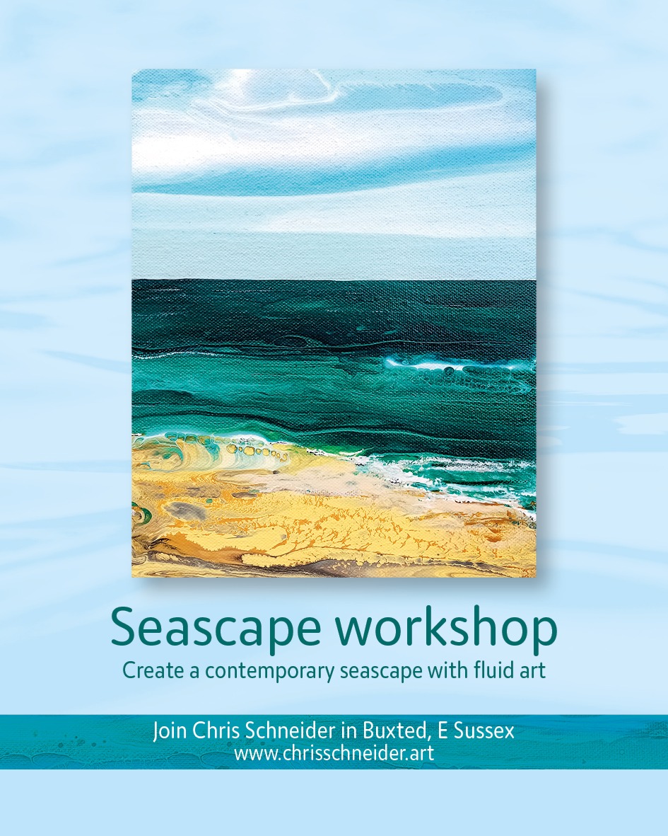 Seascape Workshop
March - Sat 14th, Sun 15th, Sat 28th & Sun 29th
Seascapes are some of my favourite paintings to create — wide skies with soft, fluffy clouds, gentle blue seas and warm, golden beaches. They’re calm, uplifting, and a real pleasure to paint.
During this half-day workshop, you’ll create your own contemporary seascape using fluid art. This technique is very freeing and intuitive, and you don’t need any painting experience at all — just come along and enjoy the process.
The workshop costs £50 and runs for half a day, with morning and afternoon sessions available. By the end of the workshop, you’ll have created your very own contemporary seascape.
https://www.chrisschneider.art/seascapeworkshop
@unoseaford
@southdownsartists
@seopenstudios
#seascape
#sussexartist #artworkshop #sussexartcourses
#acrylicpouring