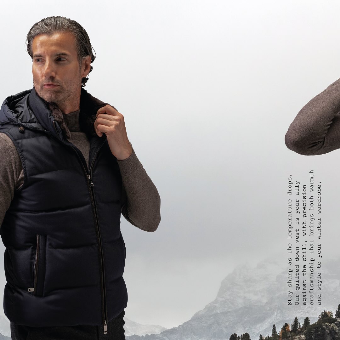 Stay sharp as the temperature drops. Our quilted down vest is your ally against the chill, with precision craftsmanship that brings both warmth and style to your winter wardrobe. 💫