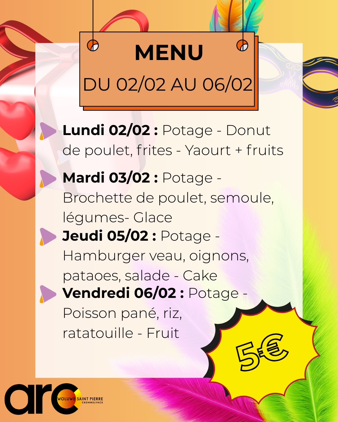 ❄️🎉 Le menu du mois de février 2026 est arrivé à la cantine ! 🎉❄️
En plein cœur de l’hiver, et dans l’ambiance joyeuse du Carnaval 🎭 et gourmande de la Saint-Valentin 💕, la cantine met de la couleur, de la chaleur et beaucoup d’amour dans les assiettes !
Chaque jour, notre équipe cuisine sur place dans les cuisines de l’école des repas chauds, équilibrés et faits maison, pour le plaisir des petits comme des grands 😋
🍽️ Au menu en février :
👨🍳 Des plats faits maison, préparés avec soin ;
🥣 Des recettes d’hiver réconfortantes ;
🎭 Des touches festives pour célébrer le Carnaval ;
💕 Des desserts tout en douceur pour la Saint-Valentin ;
🥗 Des accompagnements variés pour des repas complets et équilibrés.
💶 Un repas complet à seulement 5€, accessible à toutes et à tous.
📅 Le menu détaillé est à retrouver au réfectoire et sur nos réseaux.
✨ Bon mois de février à toutes et à tous… et surtout, bon appétit ! 😋
#CantineScolaire #MenuFévrier #Carnaval #SaintValentin #FaitMaison