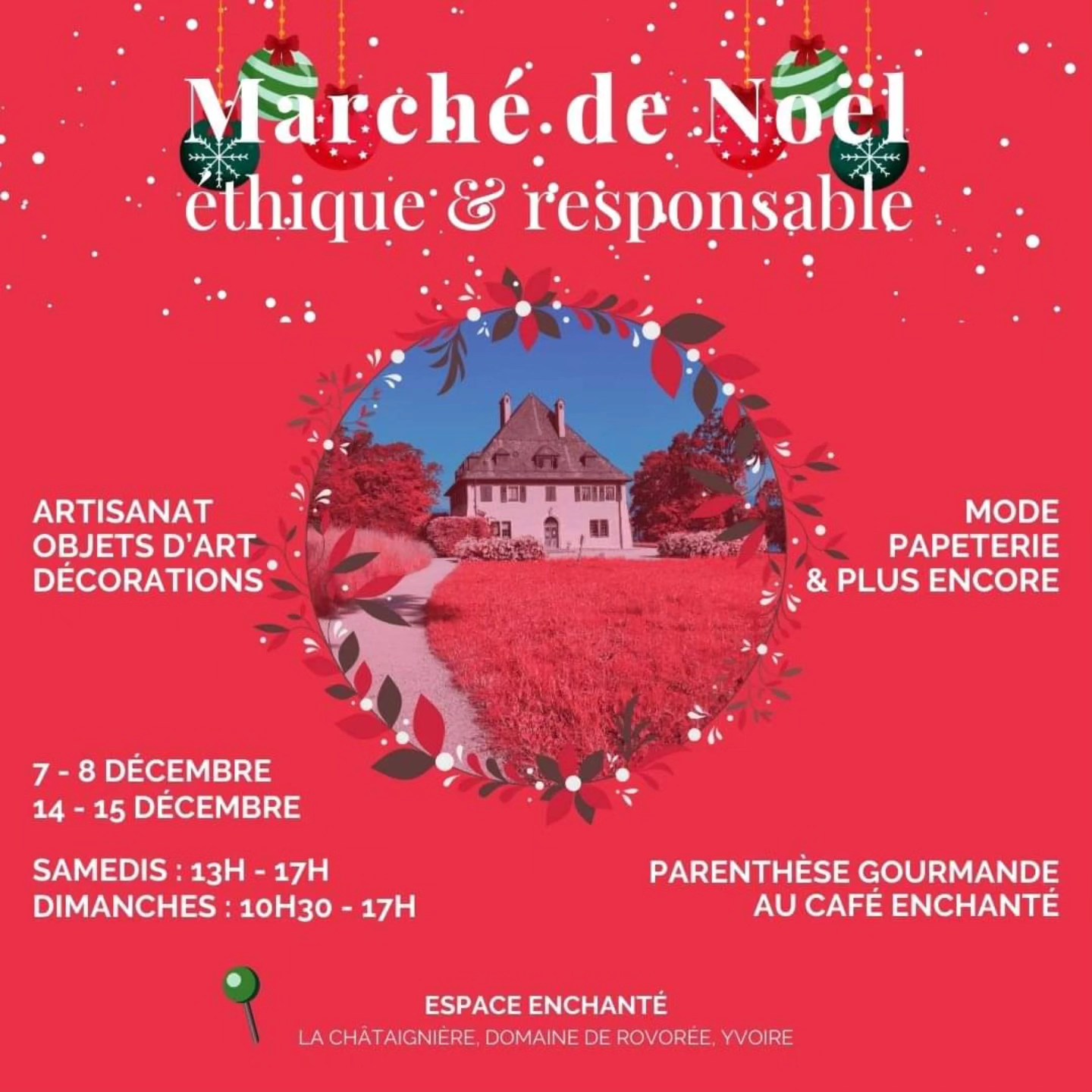 Je participe à ce marché de Noël inspirant, le weekend du 14 et 15 décembre !
Je vous y retrouverai pour dessiner vos portraits intuitifs, et j'y proposerai quelques œuvres à emporter pour les déposer sous le sapin ou les accrocher tout de suite chez vous, comme il vous plaira !
www.microcosmaspirit.art
• Marché de Noël éthique et responsable 🎄✨
→ Les week-ends du 7-8 et 14-15 décembre de 13h à 17h les samedis et de 10h30 à 17h les dimanches ←
Le compte à rebours est lancé ! Venez préparer des fêtes de fin d'année magiques à l'Espace Enchanté lors de notre Marché de Noël éthique et responsable. 🎁
Artistes et artisans vous attendent avec des créations uniques : objets d'art, artisanat local, bijoux, mode, décorations, papeterie et bien plus encore pour des cadeaux uniques qui ont du sens.
Venez soutenir l'art et l'artisanat local tout en faisant plaisir à vos proches et profitez d'une parenthèse gourmande au Café Enchanté ! 💚
Ne manquez pas cet évènement chaleureux et hors du temps au cœur du Domaine de Rovorée 🎄✨
💫 Entrée libre et gratuite
🗓 Les week-ends du 7-8 et 14 -15 décembre de 13h à 17h les samedis et de 10h30 à 17h les dimanches | Café associatif ouvert pendant toute la durée de l'évènement
📍 À l'Espace Enchanté, La Châtaignière, Domaine de Rovorée 74140 Yvoire
#MarchédeNoël #artisanatethique #noëlresponsable #ethiqueetresponsable #artethique #dep74 #mediationculturelle #artetnature #hautesavoie #hse #excenevex #departementhautesavoie #yvoiretourisme #conservatoiredulittoral #fdva #yvoire #thononagglo #lachataignière #domainederovoree #centredartetnature #regionauvergnerhonealpes #artandnature #art #espacesnaturelssensibles #espaceenchante #artetnature #artist #artiste #NaturePositive #artForNature🎨