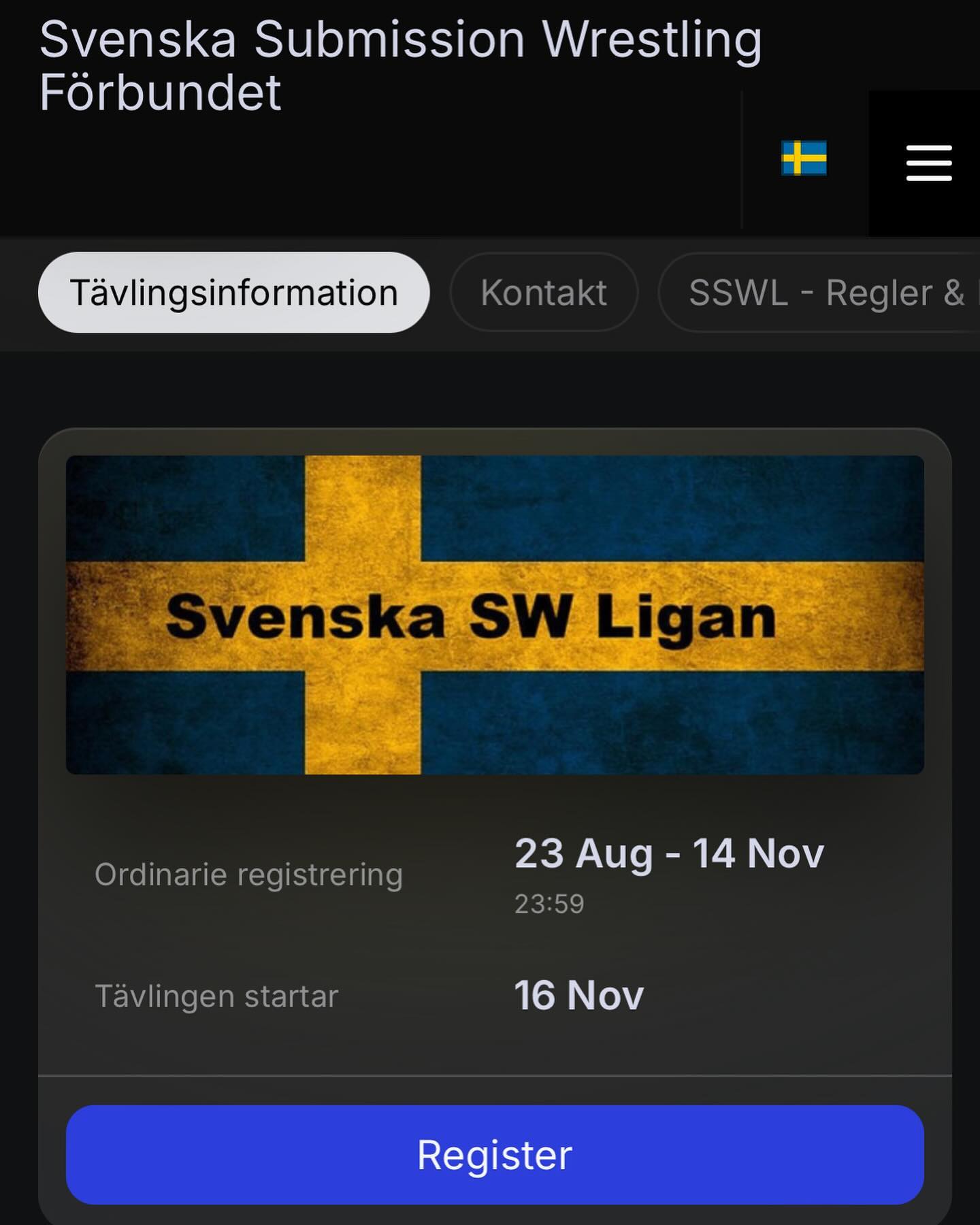 SE HIT NORRLAND! 10 dagar kvar till SSWL 9 i Umeå. Se till att anmäla er för att tävla om viktiga rankingpoäng till årets ligafinaler som går av stapeln den 6:e december i Stockholm i samband med Kampsportsfestivalen.
1p per vinst, är man ensam i sin viktklass tilldelas man 1 rankingpoäng vid avklarad invägning. Rankinglistorna uppdateras inom kort‼️ de två högst rankade seniorerna i respektive viktklass bjuds in till att delta i Ligafinalen som avgörs med en 10min superfight.
#SSWL #SSWF #SW #nogi