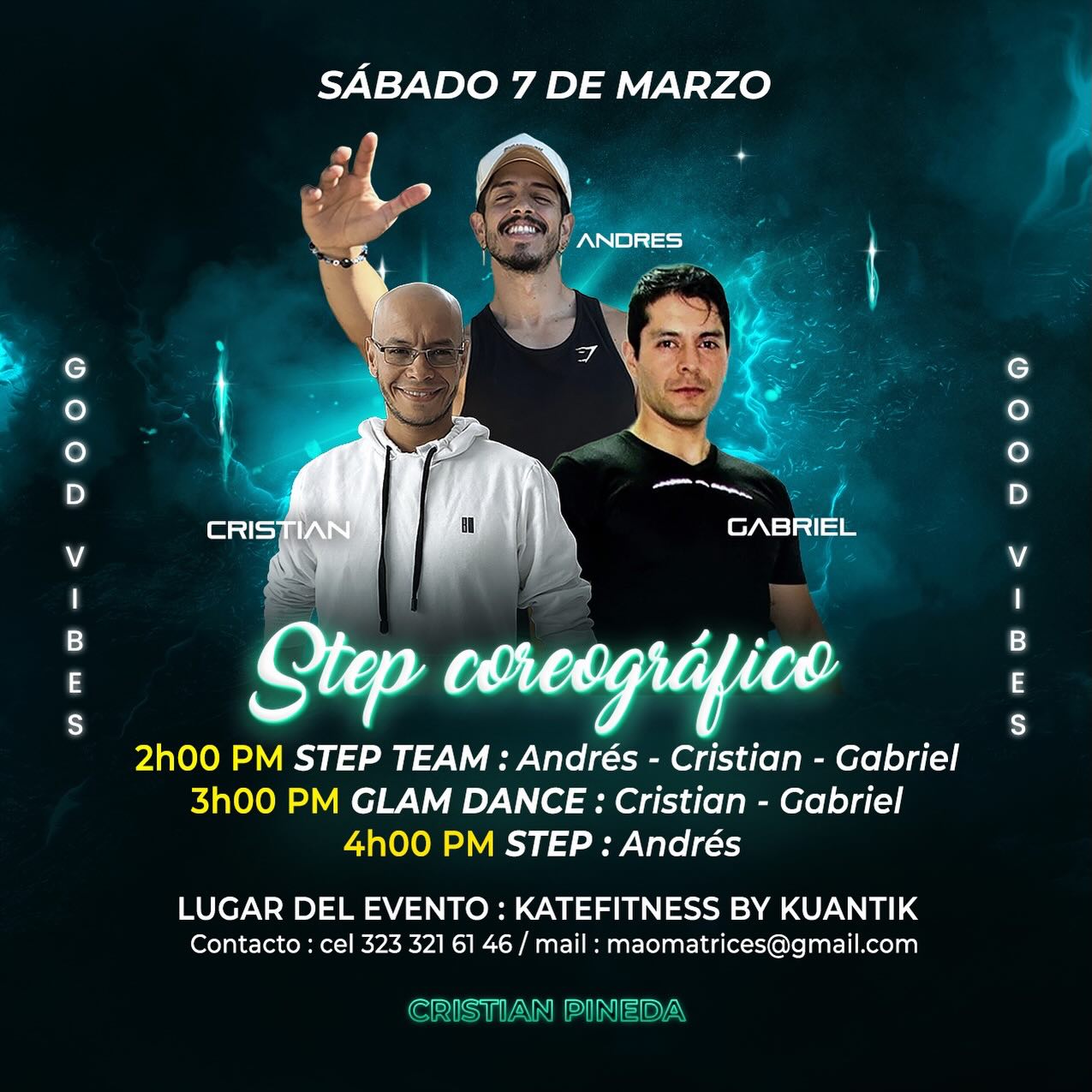 🇨🇴 Gente bonita de Manizales - Colombia ❤️🔥🔥! Este 7 de Marzo estaremos disfrutando de un súper evento al cual le hemos puesto el corazón para que ustedes la pasen excelente ❤️🔥🥳! 3 profes, 3 estilos diferentes, buena música y mucha pasión por nuestra profesión! Vamos a disfrutar de este momento al 💯 con @maocris27 @gabrielfitcoach ❤️🔥🇨🇴 Los esperamos con los brazos abiertos 🤗❤️🔥
Contacto directo +57 323 321 61 46 😊
#fitness #step #freestyle