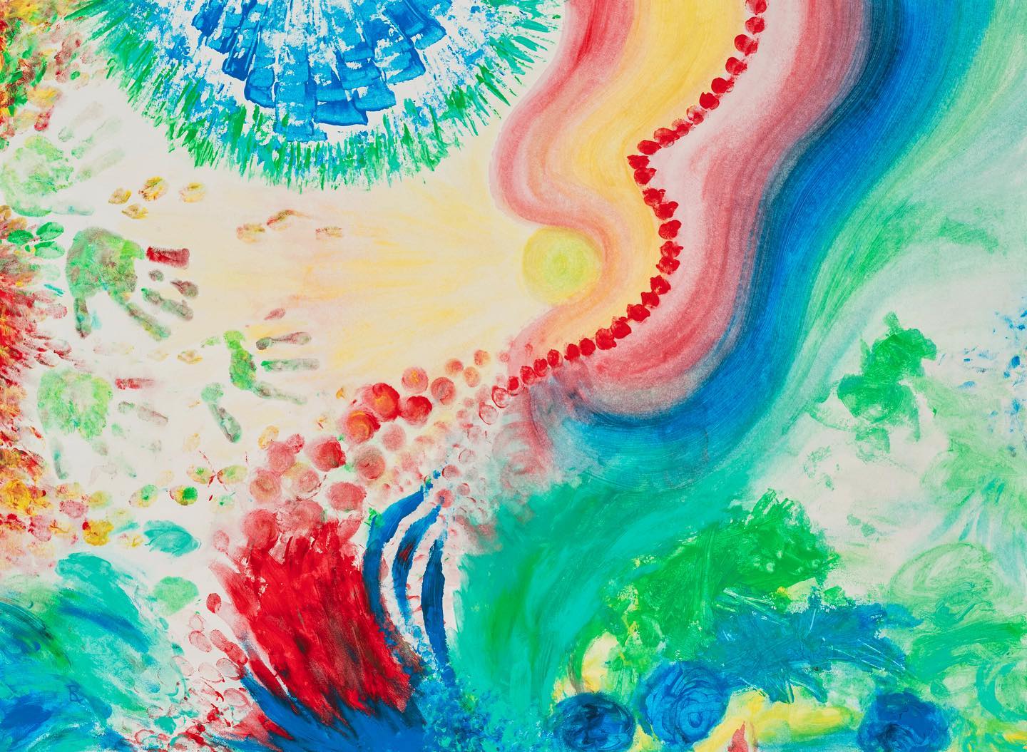 Im Oktober 2021 ging es draußen teilweise sehr stürmisch zu, an einem dieser ziemlich ungemütlichen Tage haben wir dieses Bild gemalt und ich hab es „Sun after the storm“ getauft. Stürmische Zeiten standen damals durch die Corona-Zeit gesamtgesellschaftlich und auch in unserem Leben an, die Sehnsucht nach Ruhe und lichtvolleren Zeiten zeigt sich hier deutlich. Auch wenn es im Bild Rosalies Handabdrücke sind, die scheinbar der Sonne zustreben, so könnten sie auch sehr gut für meine eigene Sehnsucht und die so vieler Menschen nach einem Ende von Unruhe, Sorgen und Schwierigkeiten stehen.
Letztlich werden wir wohl nicht gänzlich davor gefeit sein, immer mal wieder durch stürmische Zeiten segeln zu müssen. Aber die Zuversicht, dass danach die Sonne wieder scheinen wird, kann uns durch raue Zeiten tragen. Und mit ein bisschen Liebe oder Unterstützung durch liebe Menschen wird alles gleich leichter.
Jetzt, wo es draußen wieder dunkler und stürmischer zugeht, denke ich, es ist vielleicht wieder besonders wichtig, die Zuversicht nicht zu verlieren, dass nach jedem Sturm auch wieder Sonnenschein folgt. Vergesst das nicht… ❤️🩹
🩷❤️🧡💛👧🏻👩🏻🎨💚🩵💙💜
(„Sun after the storm“, Fingerfarbe auf Vliestapete, ca. 75 x 55 cm)
.
.
@hervelancelin
#luftfarben #colorfulartwork #luxembourgartprize #nachwuchskünstler #artwork #colorfulart #fingerfarben #wirmalenunsdieweltwiesieunsgefällt #buntistmeinelieblingsfarbe #toddlerpainting #toddlerart #toddlerartist #farbenfroh #ilovecolors #fantasie #colorfullikearainbow #seelenbilder #soulpainting #instaart #rainbowcolors #fingerpaints #artthatmakesyouhappy #artthatmakesyoufeelgood #artes #spiritualart #sunafterthestorm #neverlosehope #thesunwillshineagain #youllneverwalkalone #whenyouwalkthroughastorm