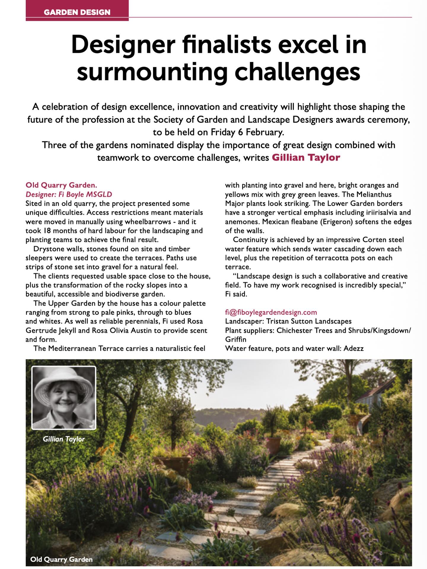 Thanks Gillian Taylor and to The Landscaper Magazine for the feature in their January/February Issue. 💚 Not long to wait now …… Friday is the SGLD awards. 🙏🤞🍀#thelandscaper #sgldawards2026 #fiboylegardendesign