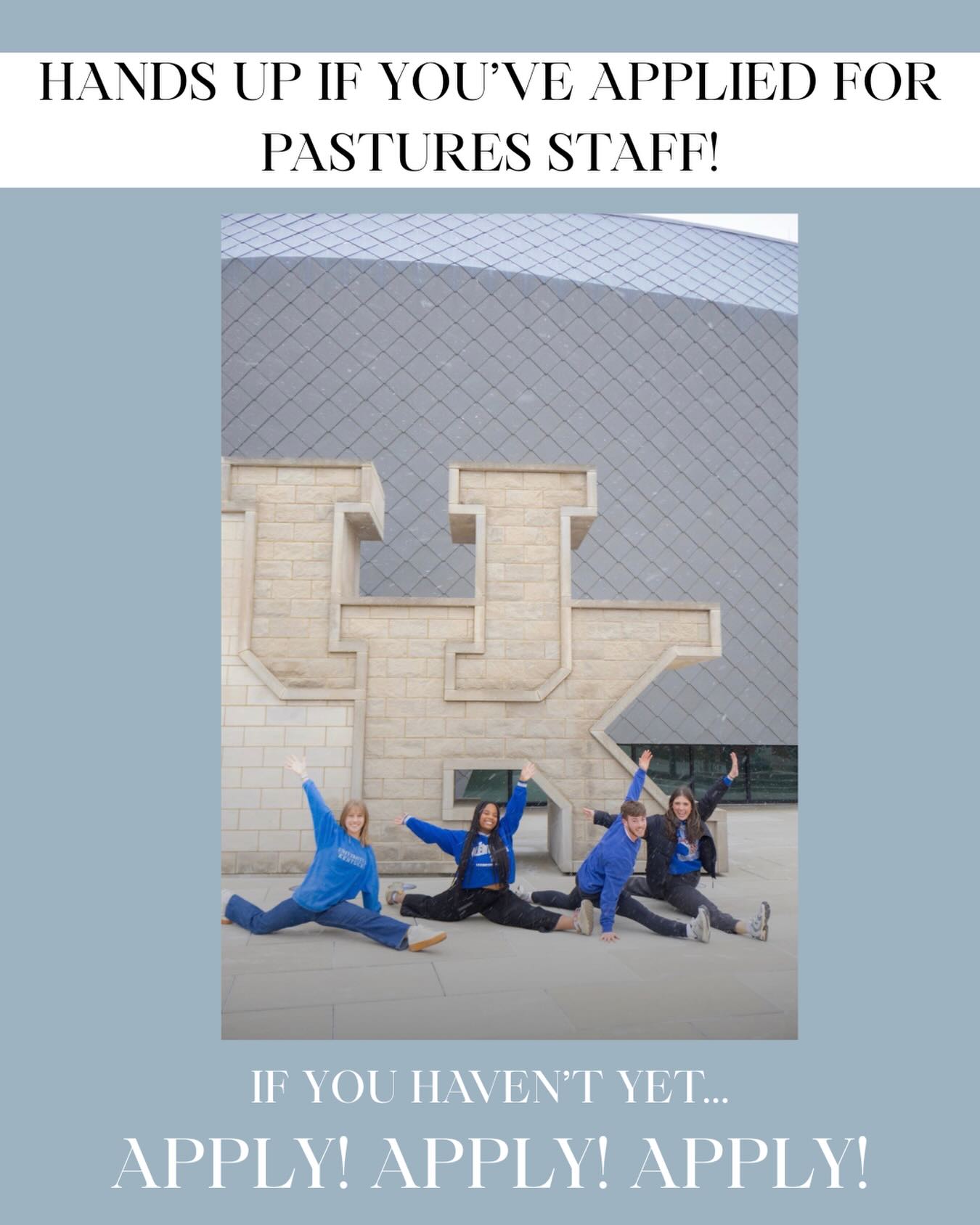 Haven’t applied for Pastures staff?? THERE IS STILL TIME!! Applications are open until late March so consider joining our amazing team! We would love to have you!!! Application is in our bio!