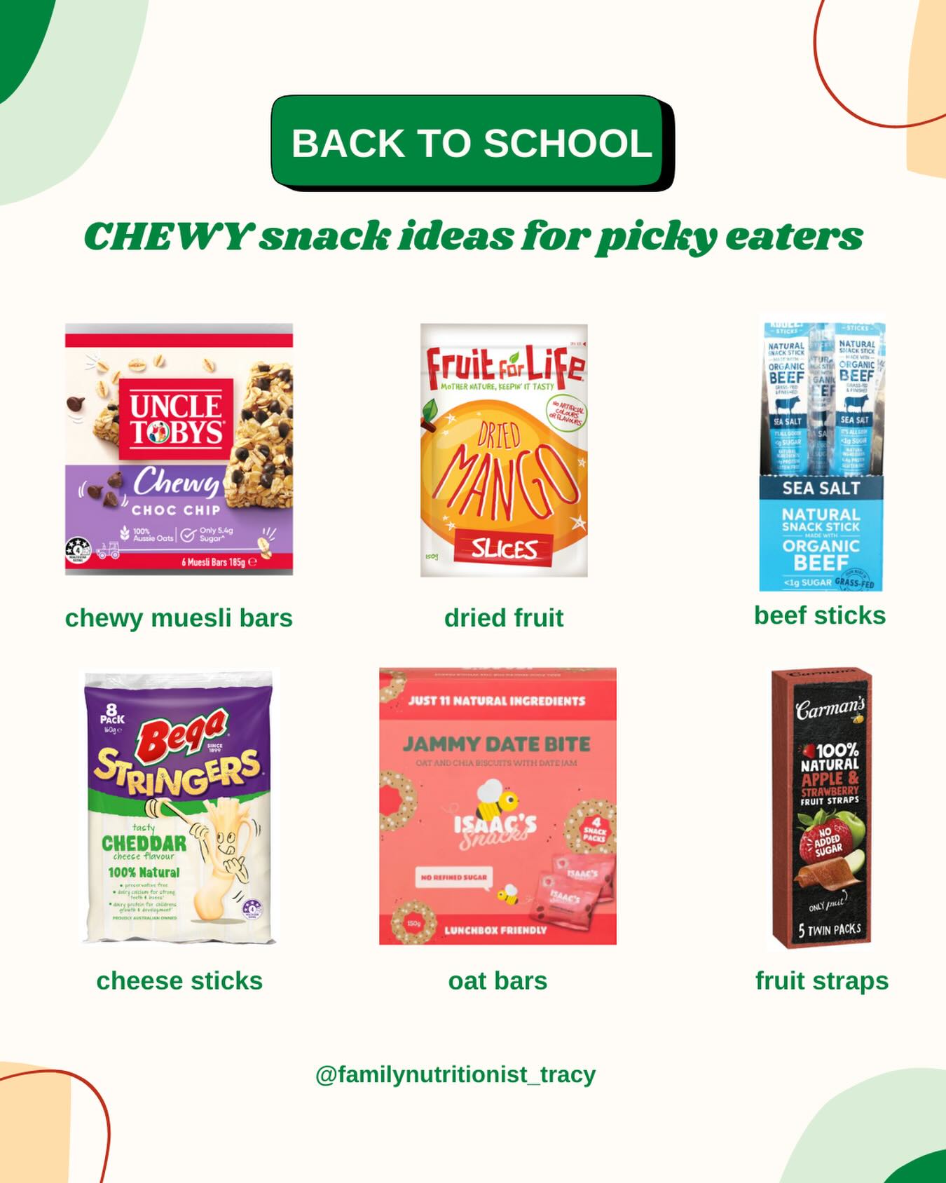Chewy snacks = comfort foods for so many picky eaters
If your child prefers foods that are soft, stretchy, or require a bit of chewing, that’s not random — chewy textures can feel predictable, calming, and easier to manage, especially at school.
Think:
👉Bagels or soft rolls
👉Muesli bars
👉Dried fruit
👉Cheese sticks
👉Fruit leather
Matching snacks to your child’s texture preferences can mean more food eaten and less coming home untouched 👏
Start where your child feels safe — confidence comes first, variety comes later.
👉 Follow for more picky eater-friendly food ideas, lunchbox tips, and feeding therapist advice.
#pickyeatinghelp
#schoollunchideas
#feedingkids
#pickyetips
#lunchboxsnacks