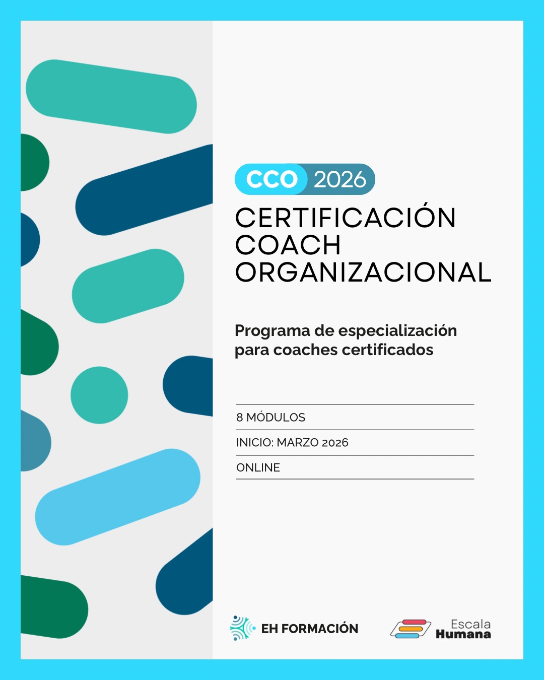 Si ya eres coach certificado/a y sientes que es momento de subir de nivel, el CCO es tu siguiente etapa: una especialización para llevar tu práctica al mundo organizacional y acompañar liderazgo, equipos, cultura y transformación con estándar profesional.
Fórmate en Escala Humana Formación, con enfoque en consultoría organizacional:
✅ Equipo formativo senior
✅ Acreditaciones internacionales: ICF / EMCC / FICOP
✅ Práctica guiada, supervisión y feedback exigente
Te llevas una formación completa en posicionamiento profesional, coaching ejecutivo y de equipos, cultura y cambio, lectura de dinámicas y datos, y habilidades relacionales (feedback, negociación y coordinación).
Si hoy lideras equipos, el CCO también potencia tu desarrollo ejecutivo.
📅 Inscripciones abiertas, iniciamos en marzo
🌎 100% online
🎓 Solo para coaches certificados/as.
📩 Postula y solicita el brochure: ehformacion@ehumana.cl
#CoachingOrganizacional #Liderazgo