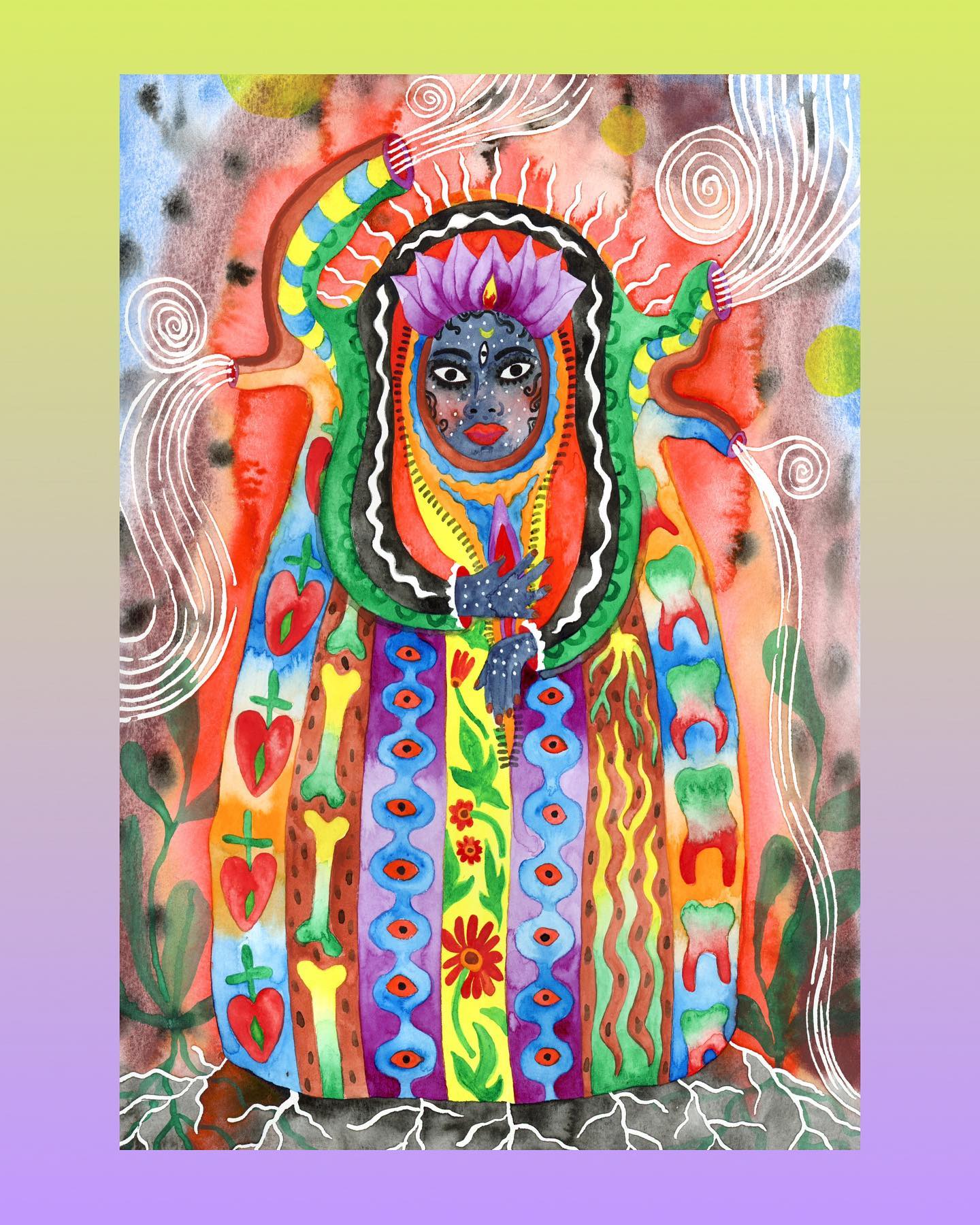 Mother of the Fennel House ~ Call upon her for a strong and healthy heart, fearlessness and calming inflamed situations. 💚
.
.
.
#goddess #fennel #heart #streangth #art #watercolor #aquarelle