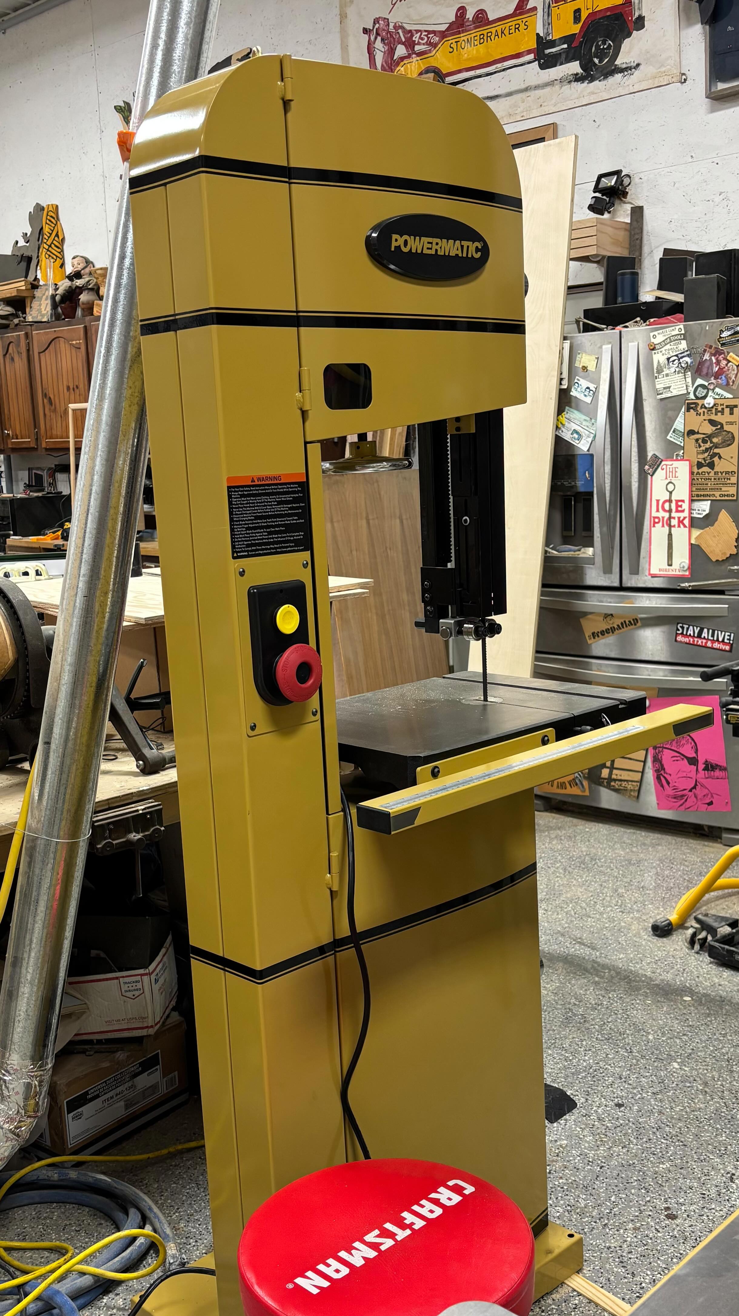 The only bandsaw I’ve ever had is an old Craftsman that I got at an auction years ago. Last year I had to destroy it in order to gain some rip capacity. @thekeimcompany had to their annual tool sale this week so I snagged a shiny new @powermatic.woodworking
Going to be weird having guide bearings that actually do their jobs.
#woodworking #bandsaw