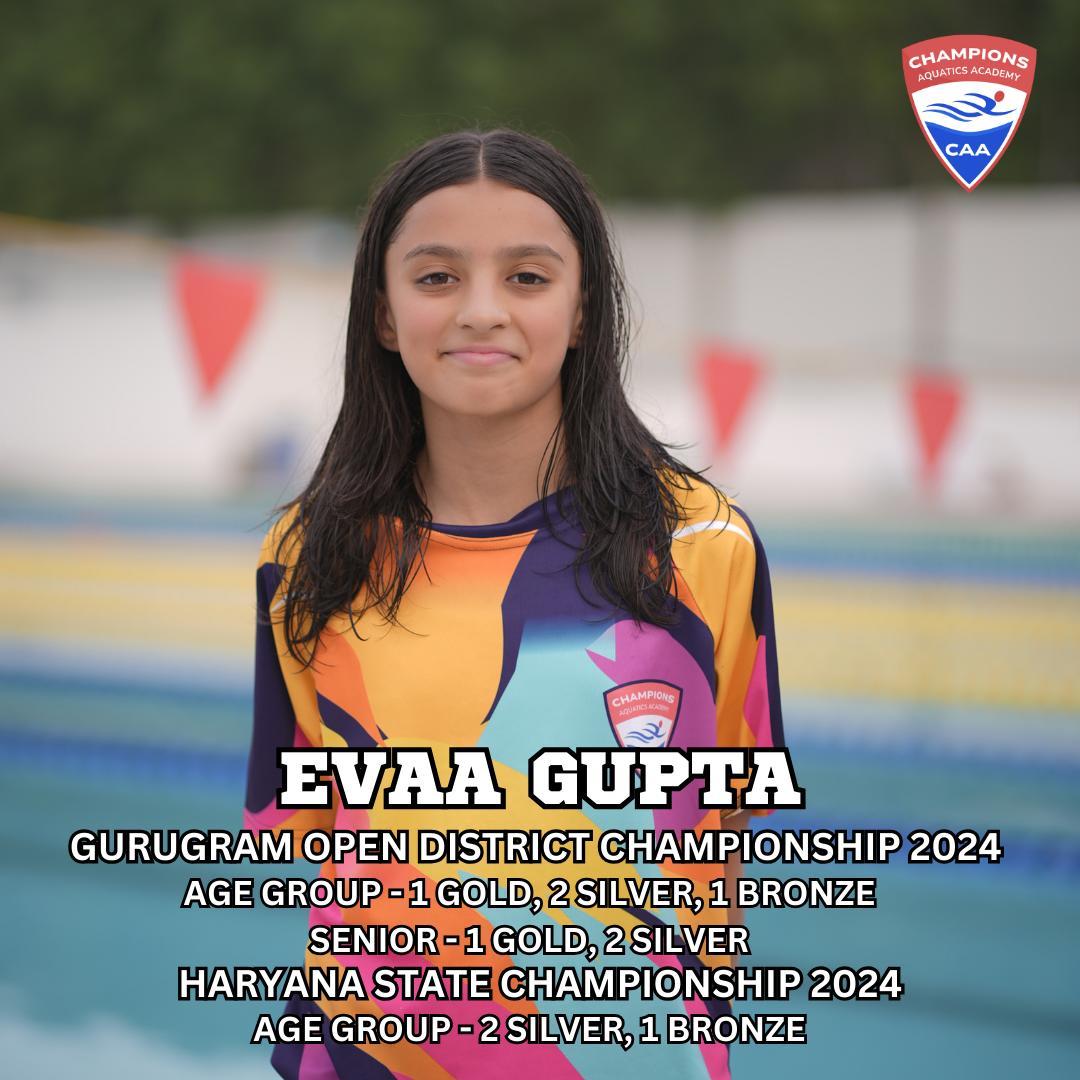 Evaa Gupta Shines Bright in the Pool!
Letâs give a huge round of applause to Evaa Gupta, one of Champions Aquatics Academyâs rising stars, for her outstanding performance at the Gurugram Open District Championship and Haryana State Championship 2024!
Gurugram Open District Championship 2024:
Age Group: 1 Gold , 2 Silver , 1 Bronze
Senior: 1 Gold , 2 Silver
Haryana State Championship 2024:
Age Group: 2 Silver, 1 Bronze
Letâs celebrate Evaaâs achievements and cheer her on as she continues to make waves in the swimming world. Keep shining, Evaa â weâre all rooting for you!
#EvaaGupta #ChampionsAquaticsAcademy #SwimmingChampion #GurugramChampion #HaryanaStateChampion #ProudMoment #SwimStrong #FutureStar #Inspiration #AthleteSpotlight