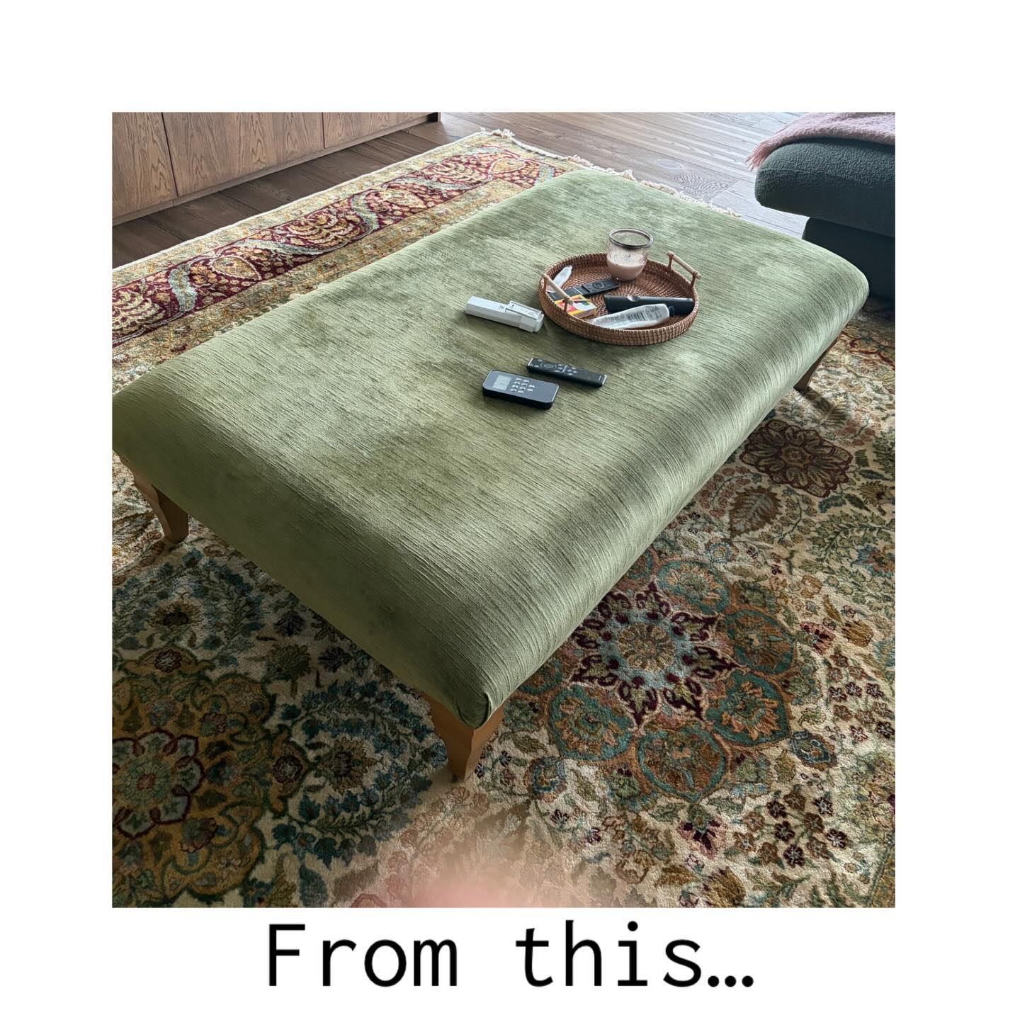 It was fun designing the re-vamp of this ottoman with my client who wanted a mixture of textures. #footstools #bespokeupholstery #upholstery