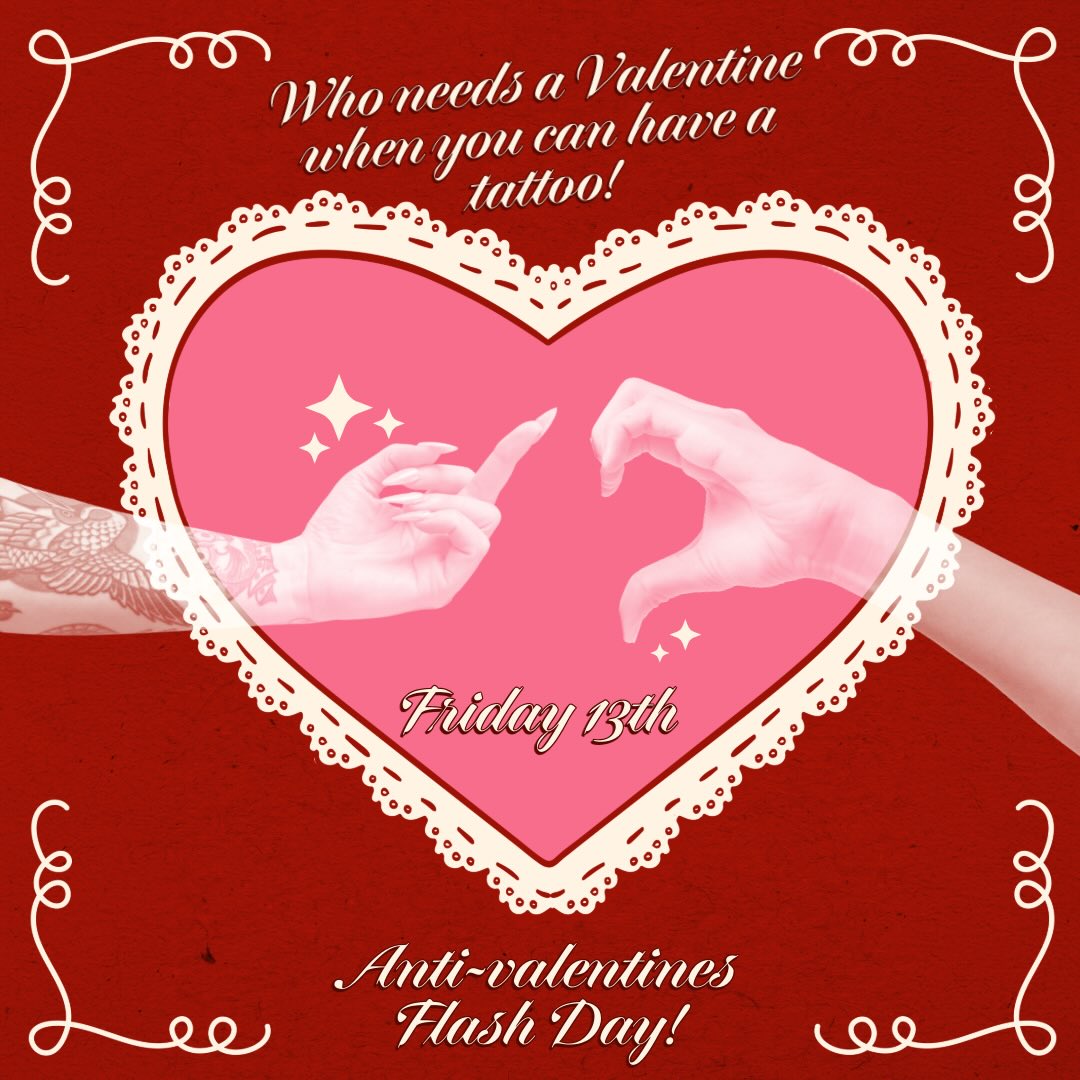 💔Friday 13th Flash💔
Dates don’t last - Tattoos do!
Take a swipe through and check out the available flash.
Each flash sheet has their set prices and sizes.
Walk ins are welcome - but it’s first come first serve so book to not be disappointed 💔
To book either message your fave tagged artist or alternatively call or message the shop 😎✌️
#friday13thtattoo #valentinesday #antivalentinesday #flashtattoos #tattoostudios