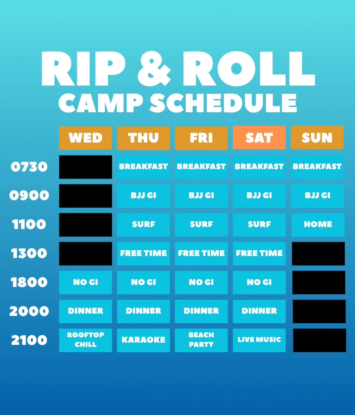 The Rip and Roll Camp Schedule is LIVE! 🌊🥋
From sunrise surfs to sunset rolls, here’s what you can expect over 5 unforgettable days in Morocco:
🍳 Daily breakfast & dinner included – fuel for your body and your training.
🥋 Morning Gi sessions with Luke Saldanha.
🤼 Evening No-Gi sessions with Christopher Newman.
🏄♂️ Surf lessons & guiding to ride Morocco’s famous waves.
☀️ Afternoons free for Taghazout & Agadir trips, more surfing, or that much-deserved nap/massage.
🌙 Evening activities after dinner to keep the vibes high and the memories flowing.
Your perfect mix of Jiu Jitsu, surf, adventure, and community.
📍 November 19–23, Anza, Morocco
🎟 Spots are limited — secure yours now!
#BJJ #BrazilianJiuJitsu #SurfCamp #Taghazout #RipAndRoll #SurfAndBJJ #BJJCamp #BJJAndSurf #MoroccoCamp #WinterSun #BJJLifestyle