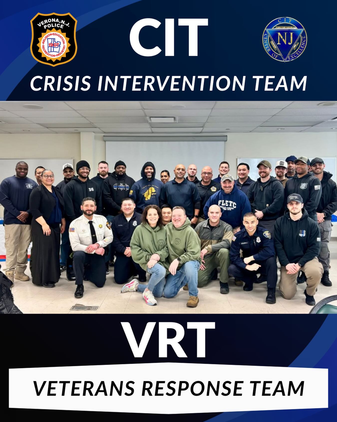 Two of our own—Officer Maddaloni (U.S. Navy) and Officer Daly (U.S. Marine Corps)—recently attended CIT Veteran Response Team (VRT) training in Bergen County, NJ. Both officers are military veterans who have served our country, and they continue that service every day right here at home.
CIT stands for Crisis Intervention Team. This training prepares officers to respond to situations involving individuals experiencing a mental health crisis, with an emphasis on communication, de-escalation, and empathy. The Veteran Response Team (VRT) component focuses specifically on encounters involving military veterans, recognizing the unique challenges some veterans may face, including PTSD, trauma, or difficulty transitioning to civilian life.
By combining CIT principles with veteran-specific awareness, officers are better equipped to recognize warning signs, build trust, and connect veterans in crisis with appropriate resources—while keeping everyone safe.
We’re proud of Officer Maddaloni and Officer Daly for continuing to lead with professionalism, compassion, and service—both as veterans and as law enforcement officers.
