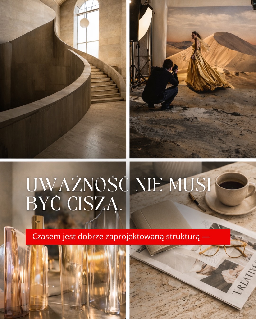 Styczeń zawsze zaczyna się głośno.
Deklaracjami. Planami. Opiniami. Świat przyspiesza, zanim zdążymy sprawdzić, czy stoimy na właściwym kierunku.
#Design w tym hałasie nie jest dekoracją.
Jest decyzją. O tym, co zostaje. I czemu poświęcamy uwagę.
Uważność nie musi być ciszą.
Czasem jest dobrze zaprojektowaną strukturą —
która pozwala oddychać, nawet gdy wszystko wokół chce mówić naraz.
Jaką historię projektujesz w swojej codzienności – i komu pozwalasz ją opowiadać?