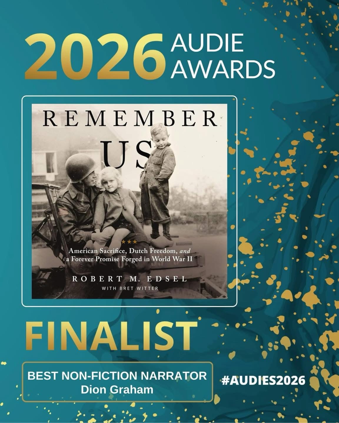 I’m proud to share that REMEMBER US narrator Dion Graham has been nominated for Best Non-Fiction Narrator by the Audiobooks Publishers Association’s Audie Awards!
He’s one of the most celebrated narrators in the field today—often referred to as the GOAT— and after hearing his work, it’s easy to understand why. Dion gave voice to these stories with such care, empathy, and humanity.
He’s also the one who suggested that I narrate the epilogue myself. It wasn’t something I had originally planned, but it became one of the most meaningful experiences I’ve had as a writer.
I will always be grateful to Dion for lending his voice to tell these stories, and I’ll be cheering for him on March 2. Congratulations, Dion!
